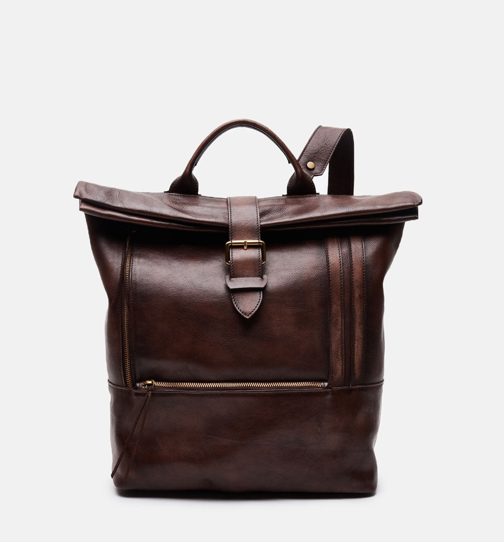 Men's brown buffered crust calf leather backpack