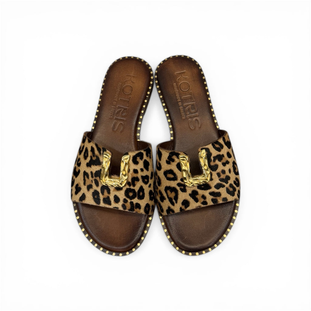 Women's leather jewel flat sandals - 04-108-D6