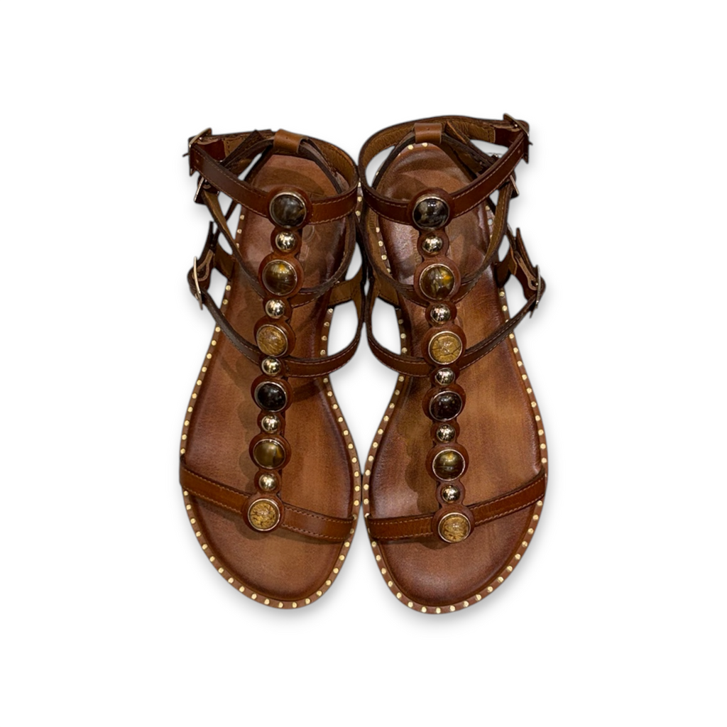 Women's leather sandals with jewels detail - 04-3009