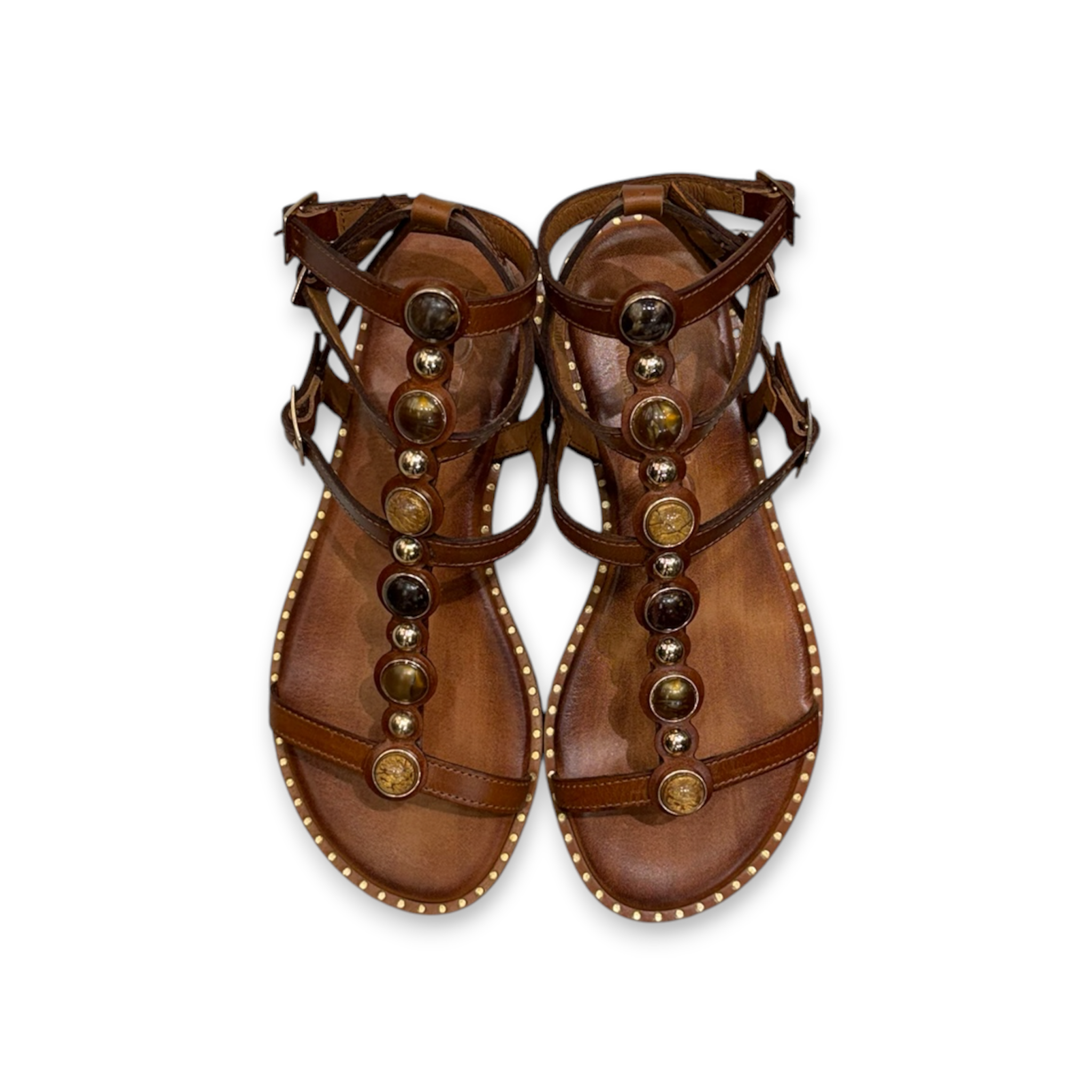 Women's leather sandals with jewels detail - 04-3009