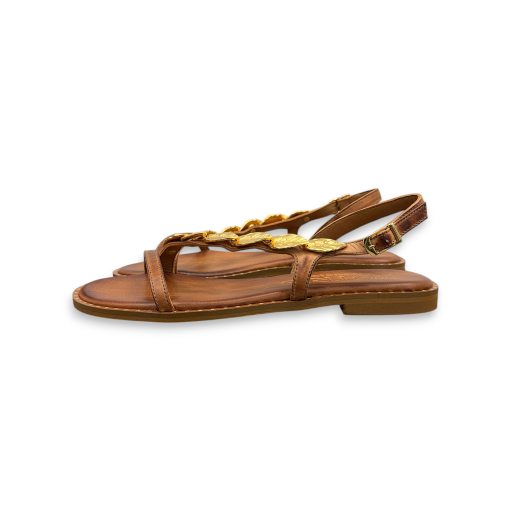 Women's leather sandals with gold detail - 04-3888
