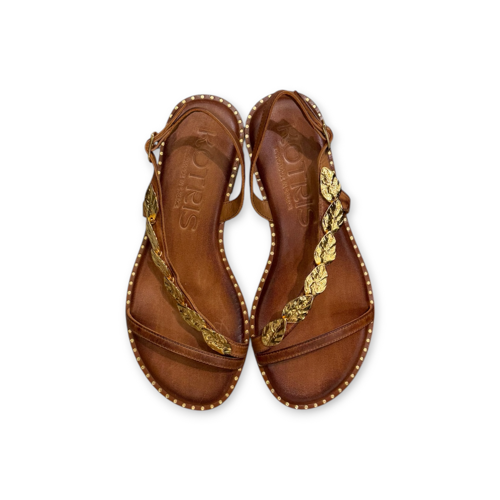 Women's leather sandals with gold detail - 04-3888