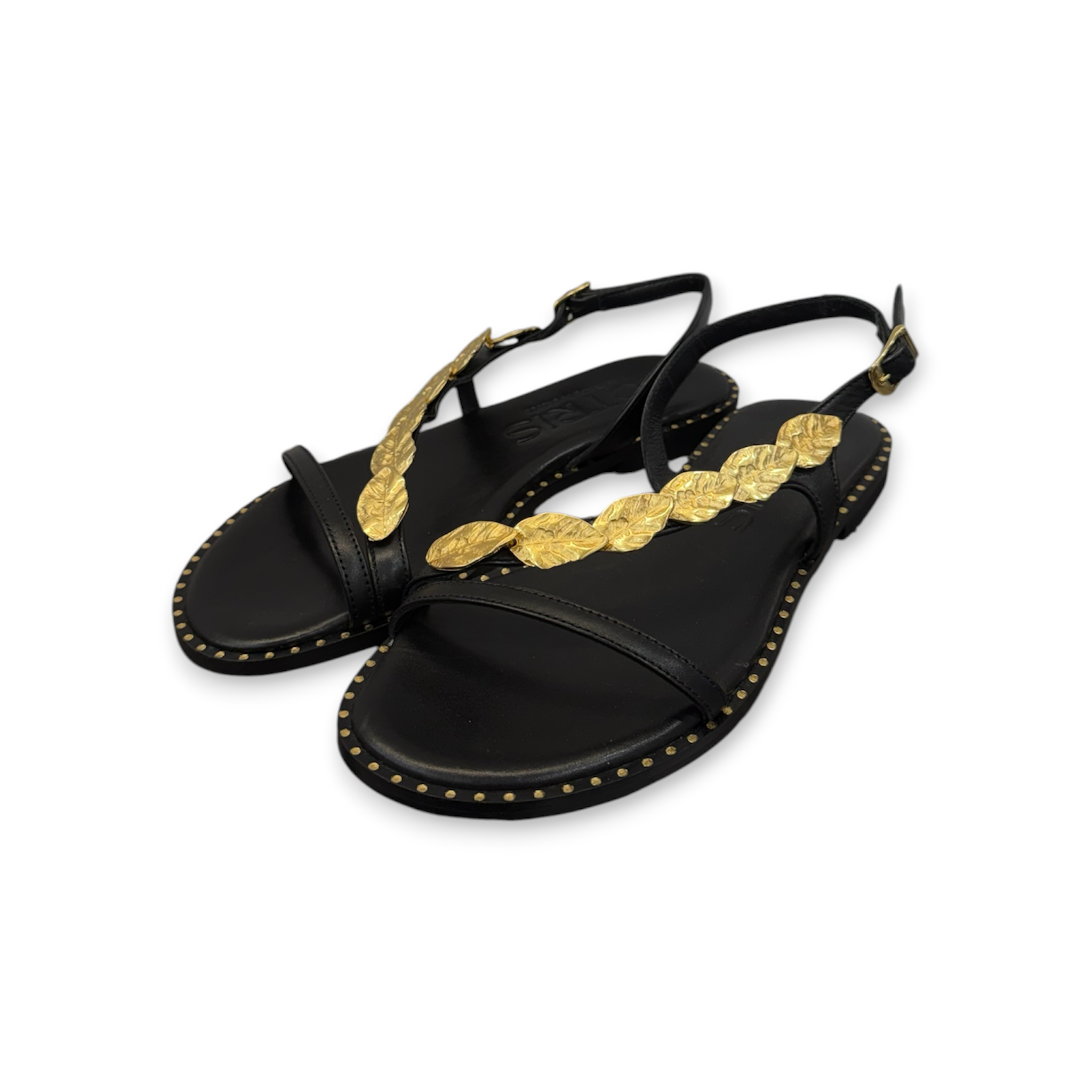 Women's leather sandals with gold detail - 04-3888