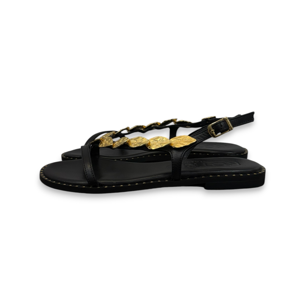 Women's leather sandals with gold detail - 04-3888