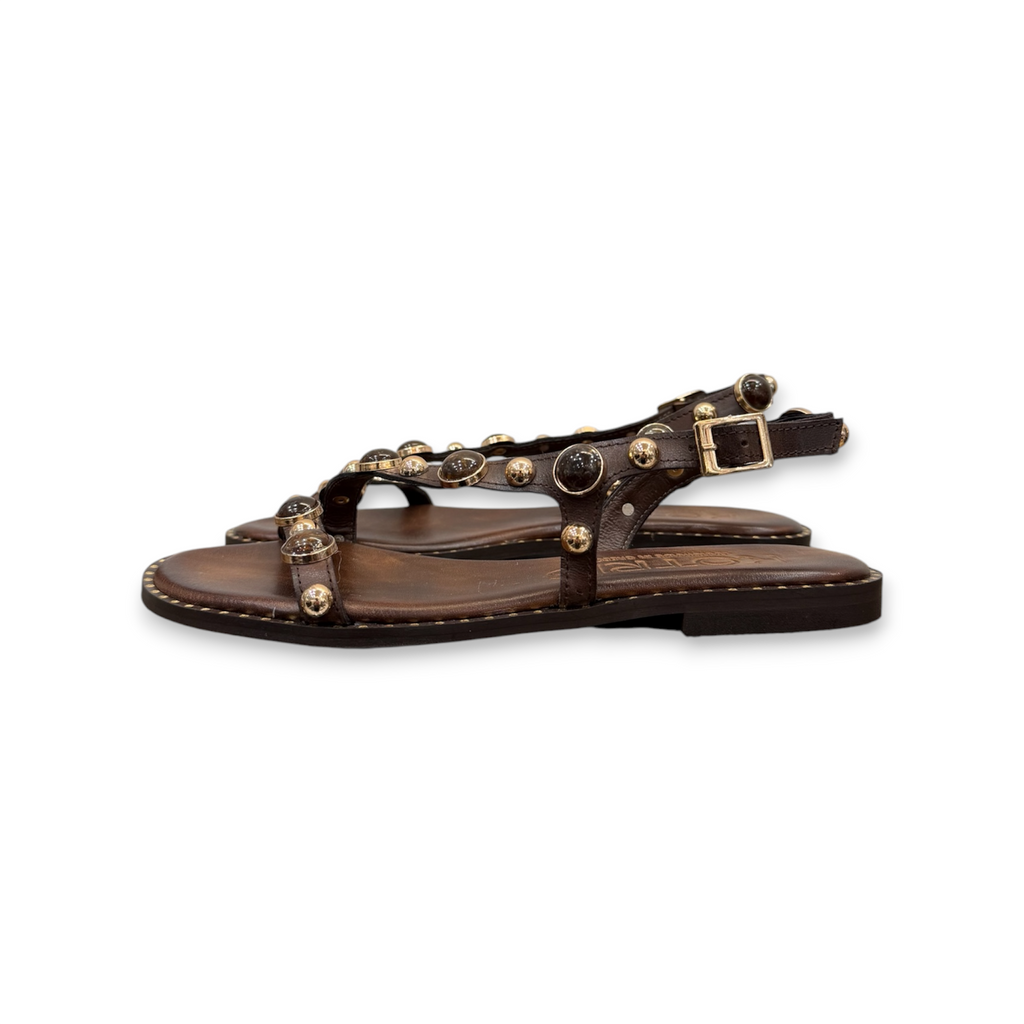 Women's leather sandals with jewels detail - 04-830-ST