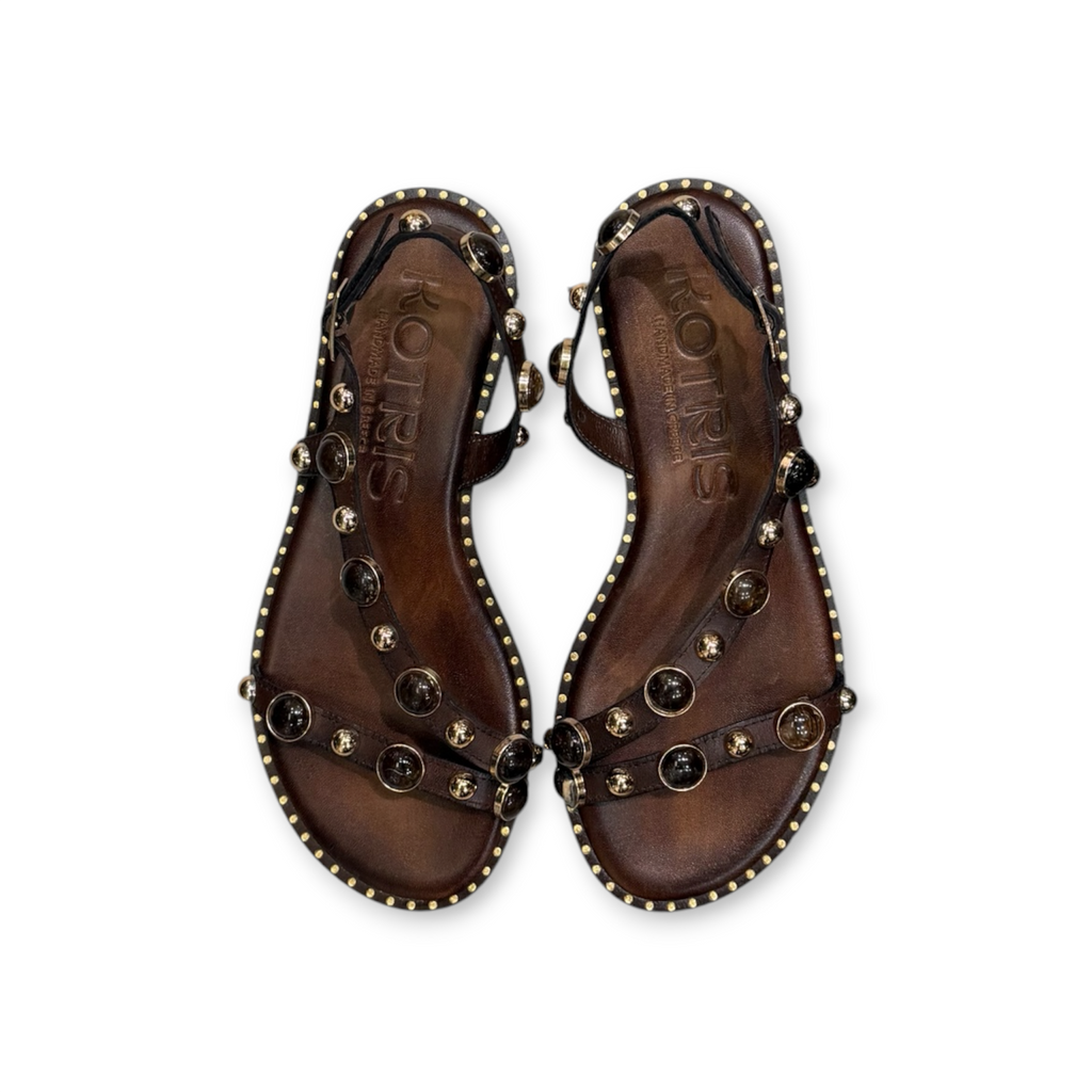 Women's leather sandals with jewels detail - 04-830-ST