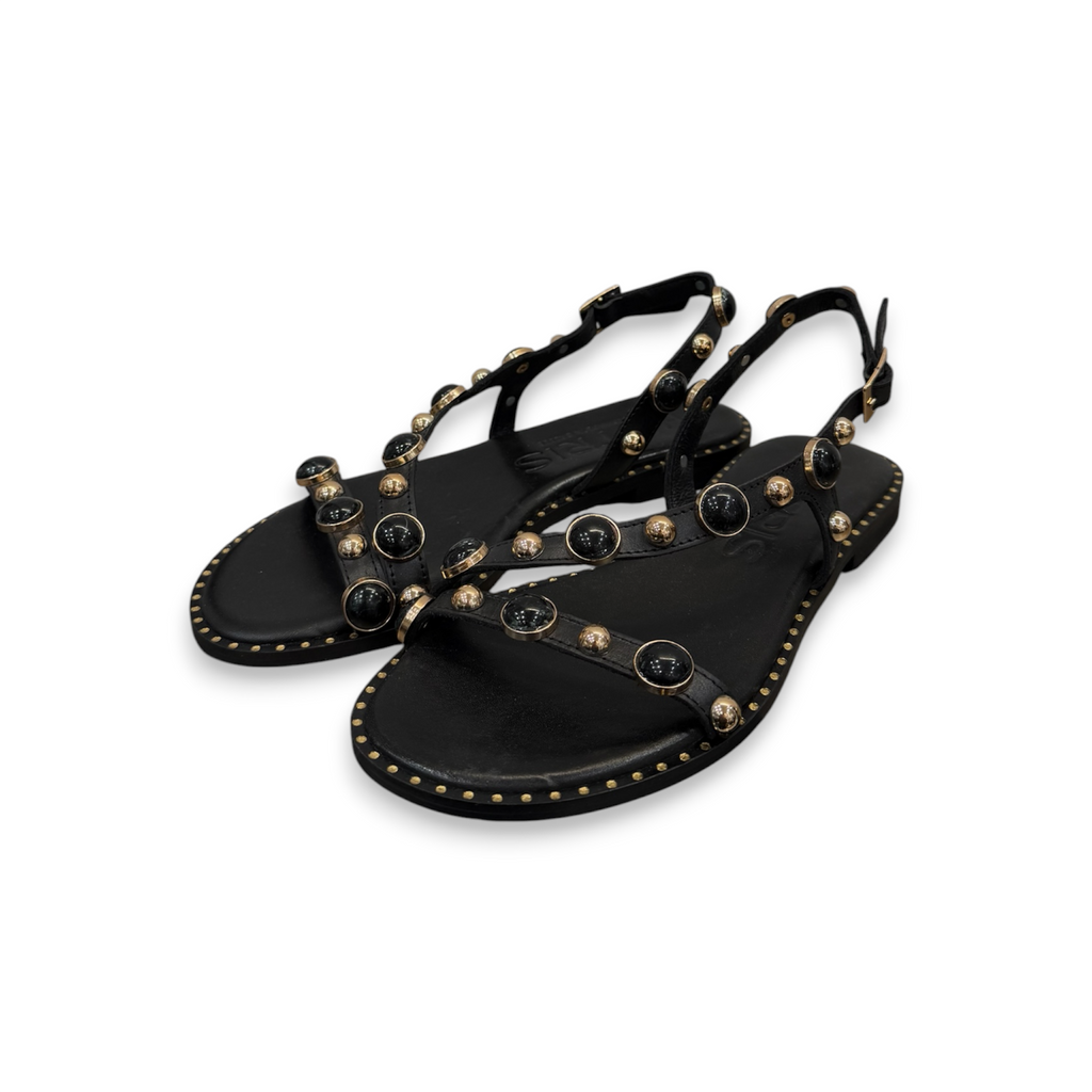 Women's leather sandals with jewels detail - 04-830-ST