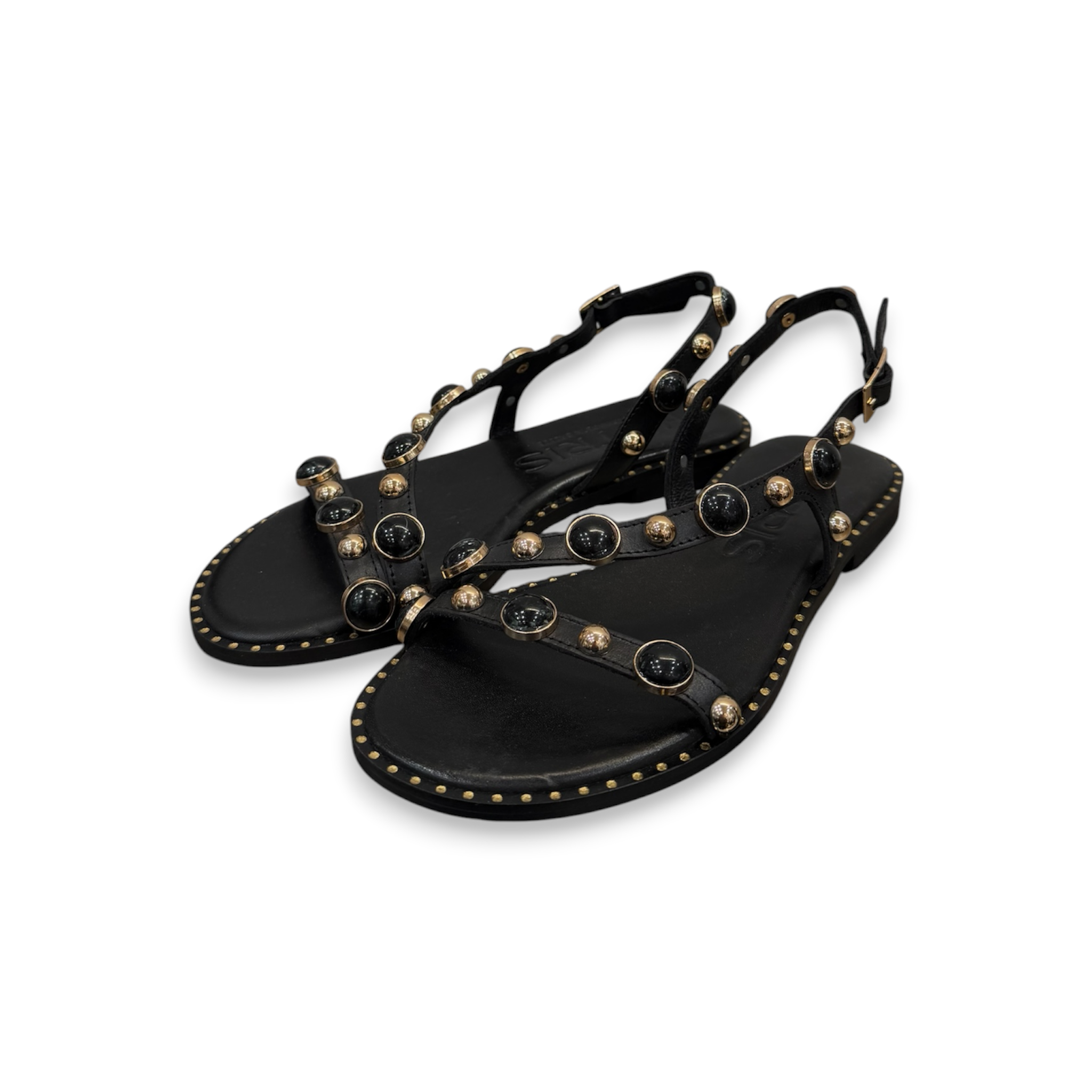 Women's leather sandals with jewels detail - 04-830-ST