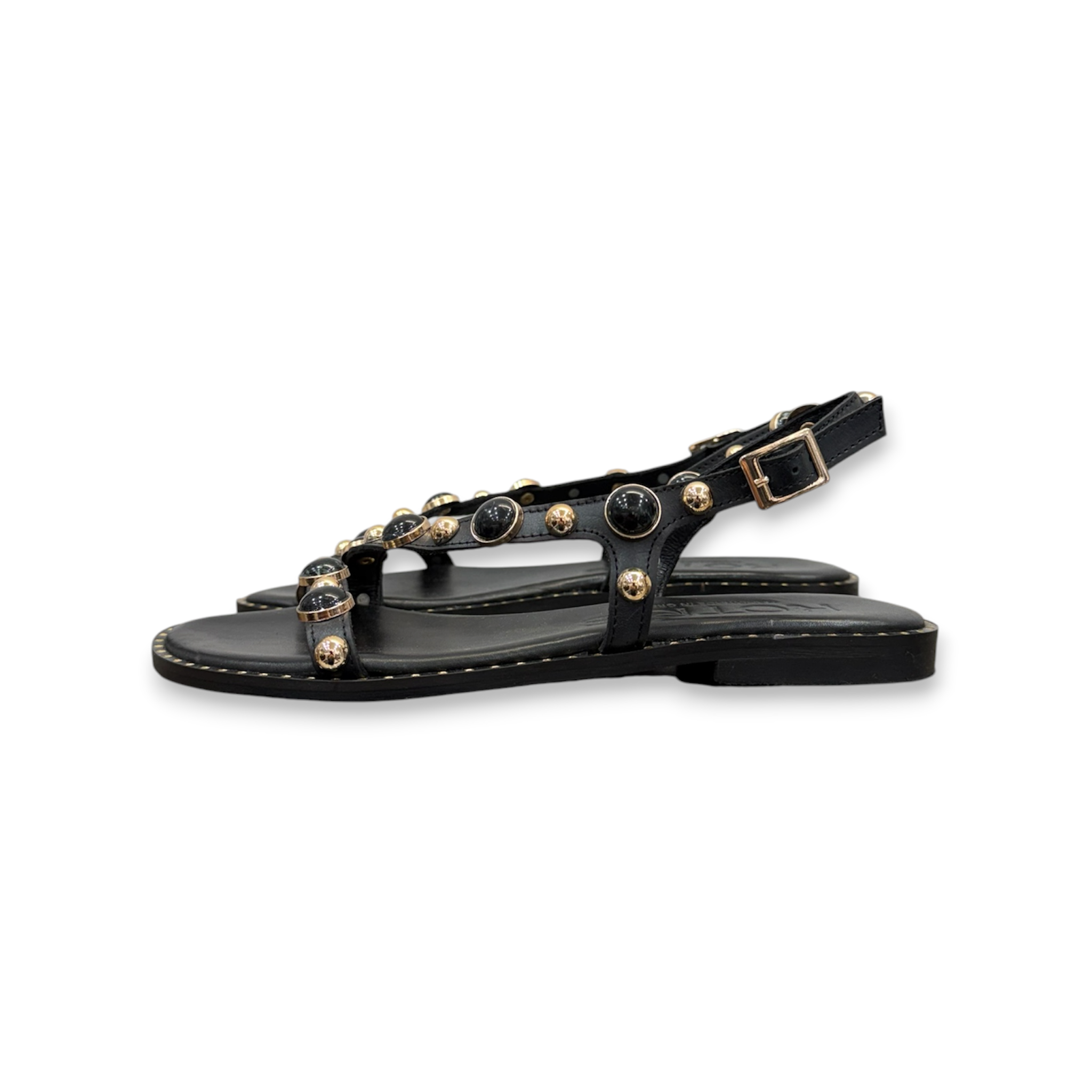 Women's leather sandals with jewels detail - 04-830-ST