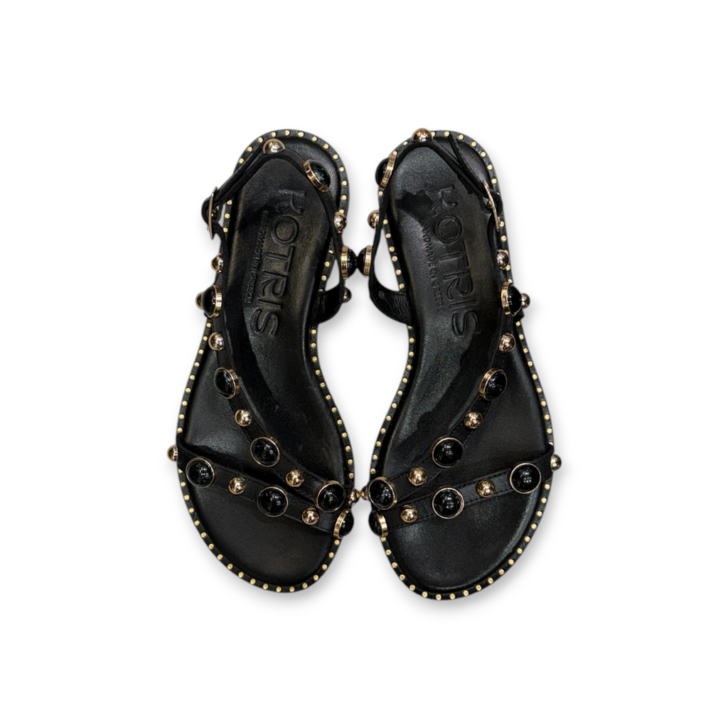 Women's leather sandals with jewels detail - 04-830-ST