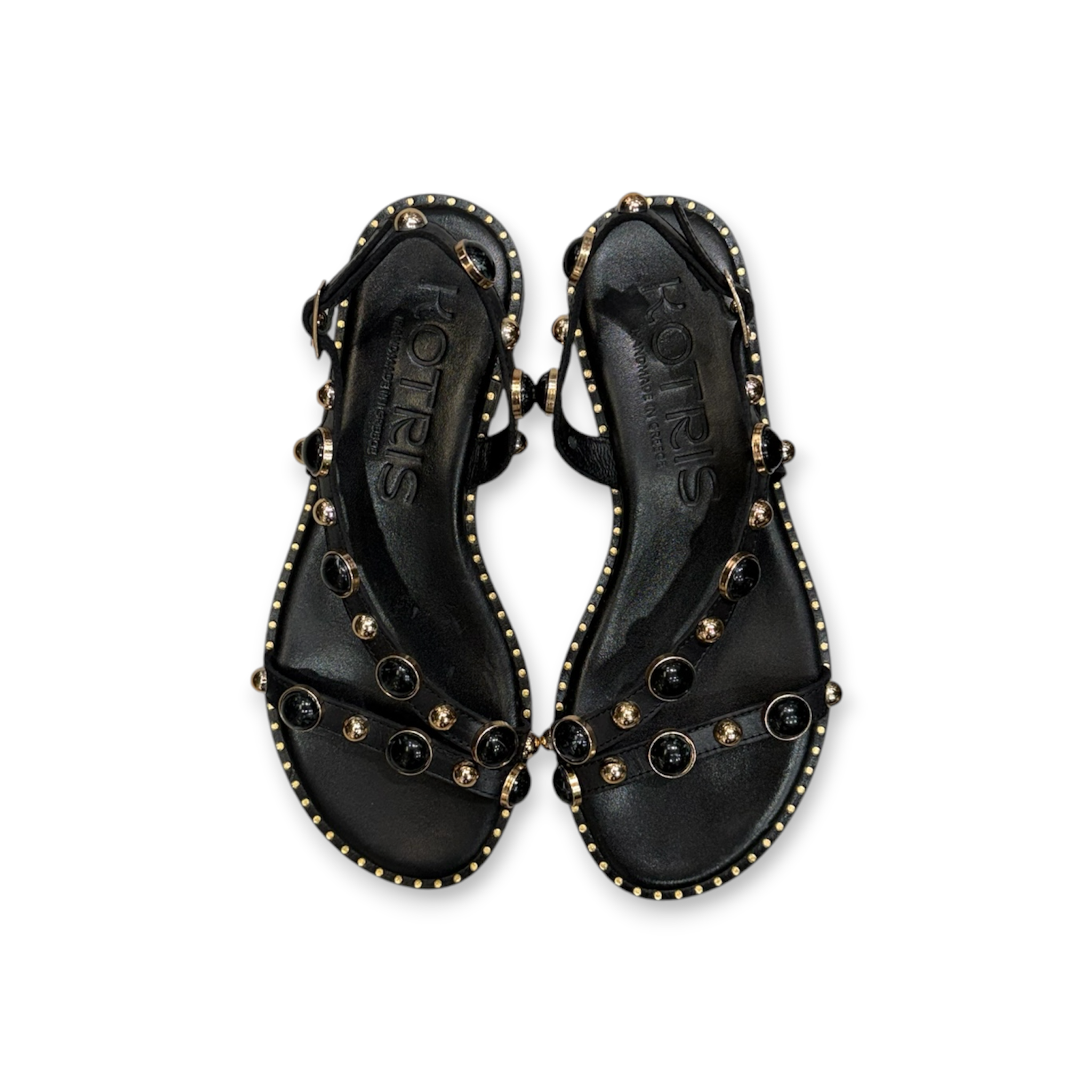 Women's leather sandals with jewels detail - 04-830-ST