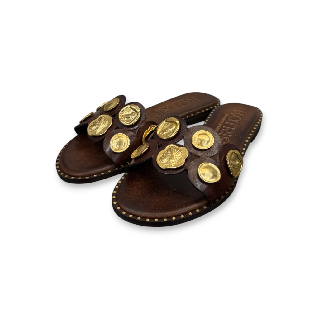 Women's leather jewel flat sandals - 04-856