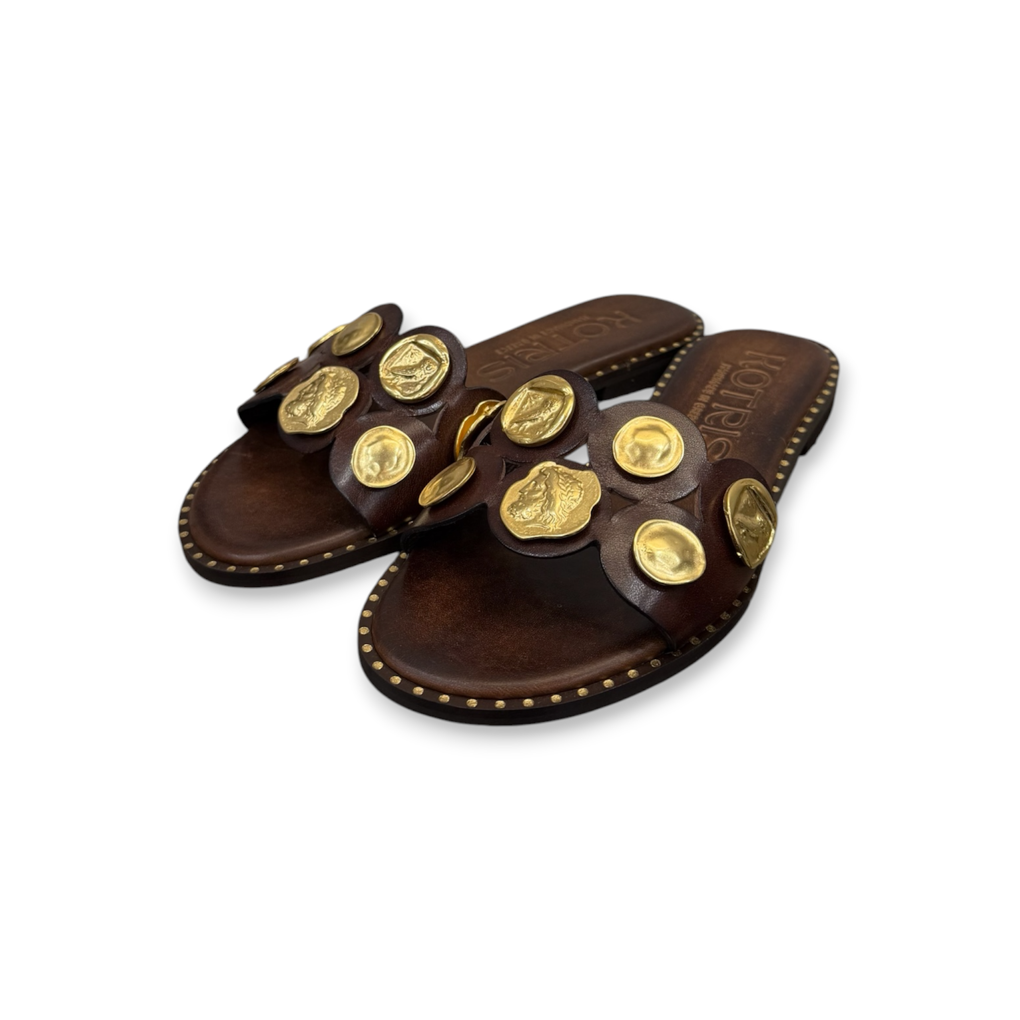 Women's leather jewel flat sandals - 04-856