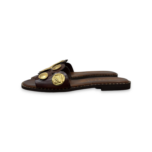 Women's leather jewel flat sandals - 04-856