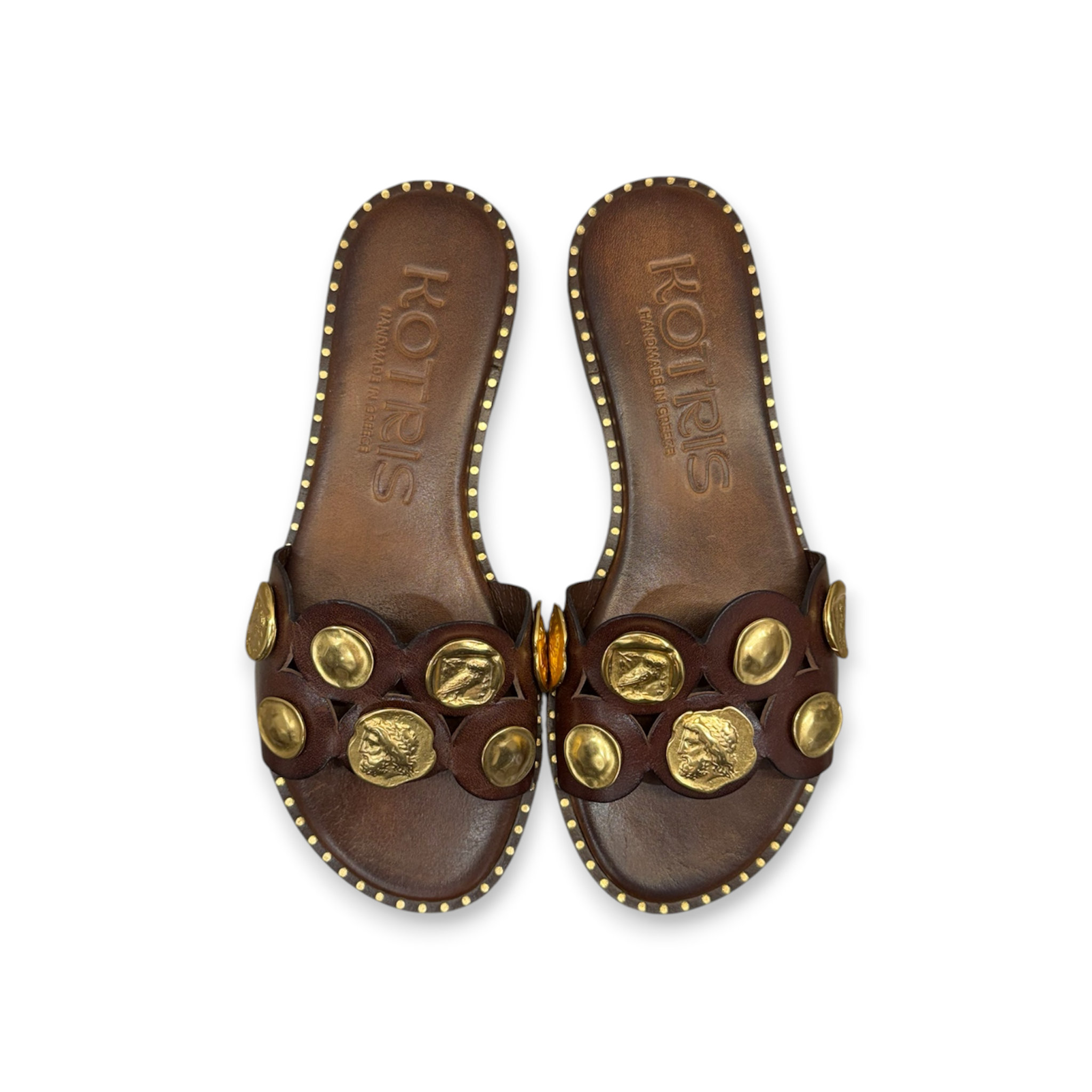 Women's leather jewel flat sandals - 04-856