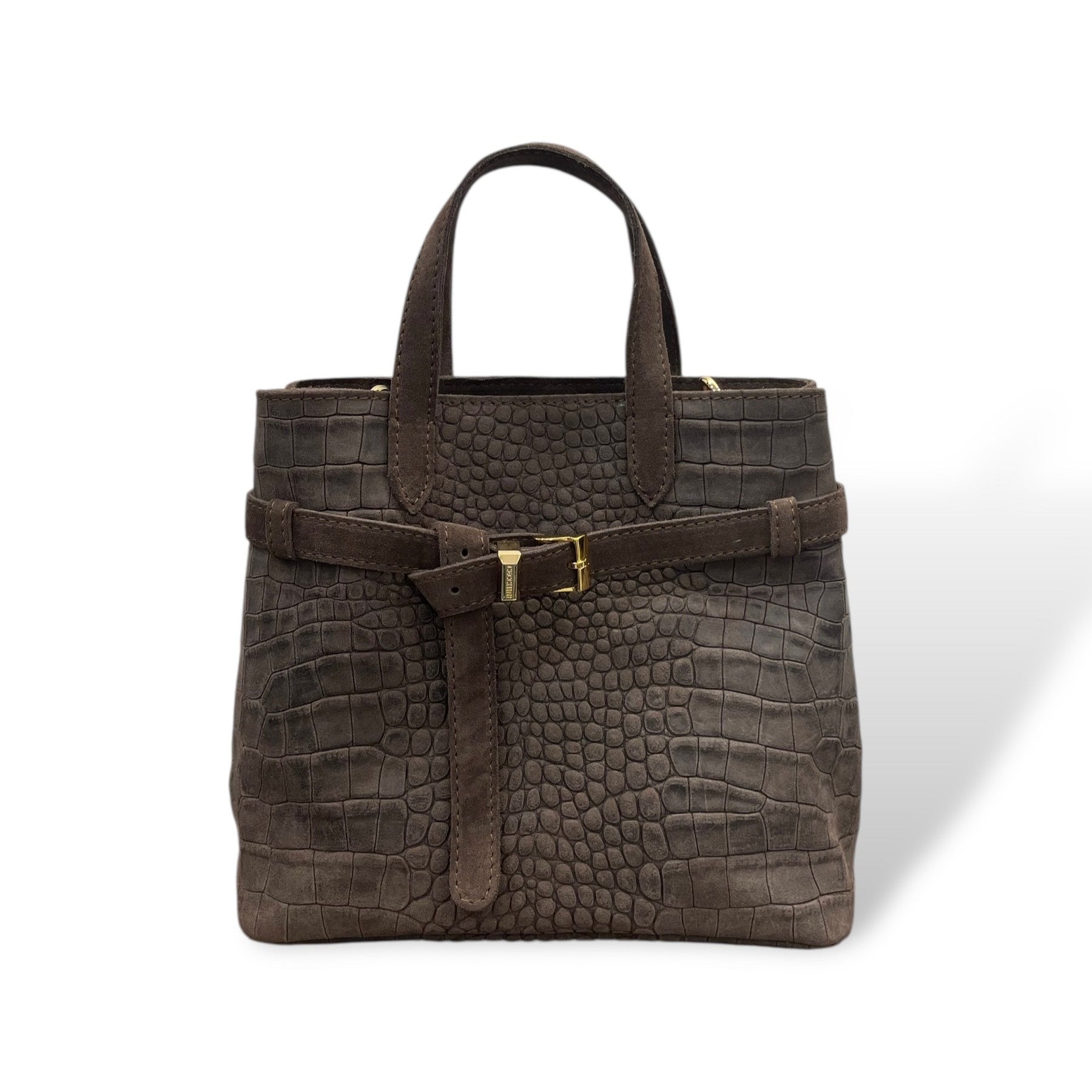 B-BAG big - Women's crocodile embossed suede calf leather handbag