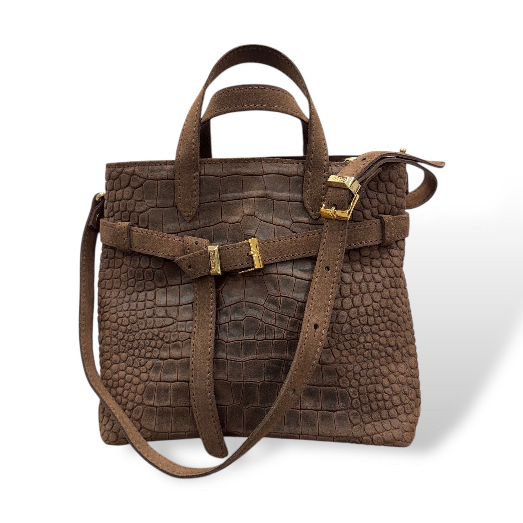 B-BAG big - Women's crocodile embossed suede calf leather handbag