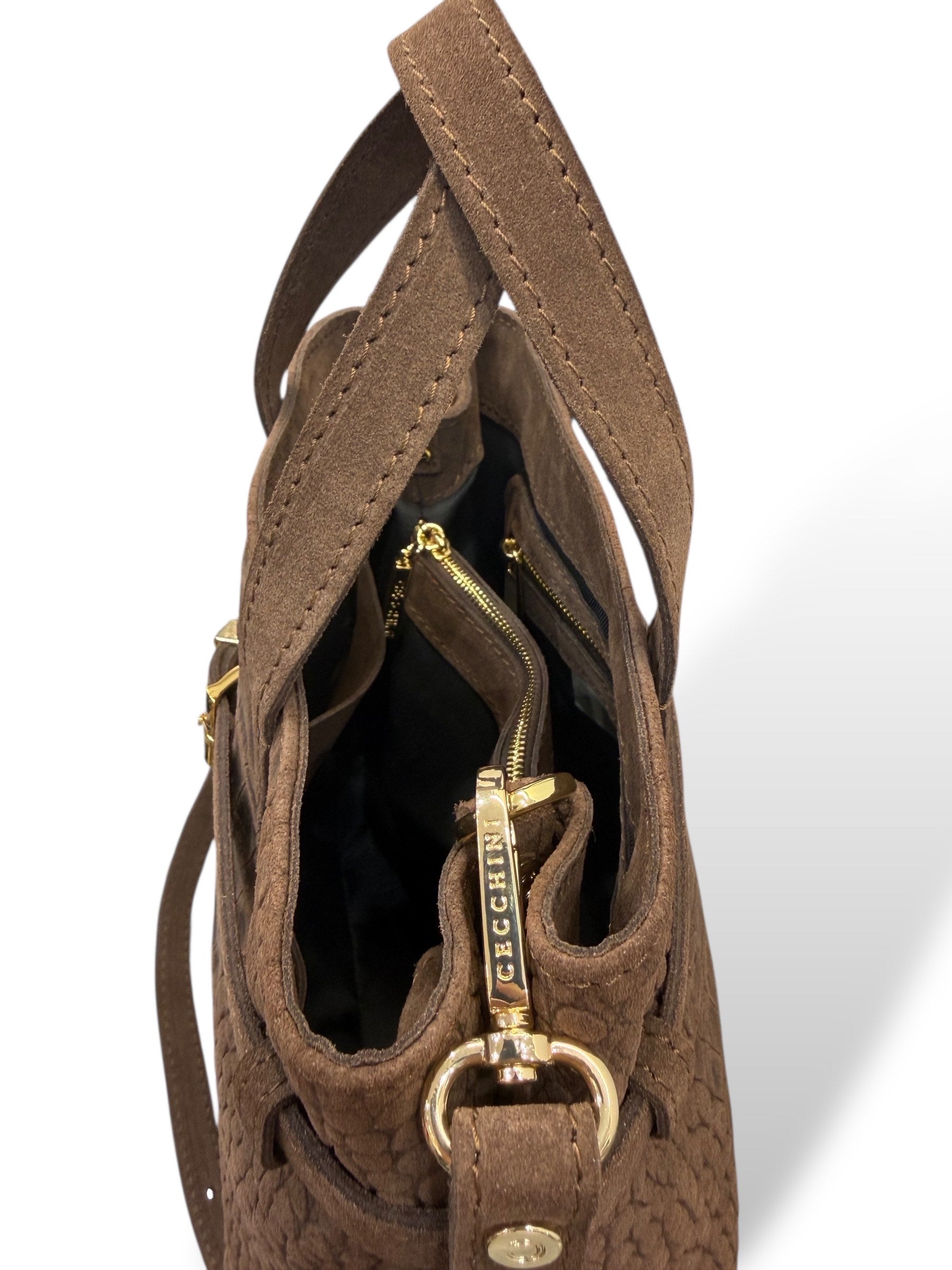 B-BAG big - Women's crocodile embossed suede calf leather handbag