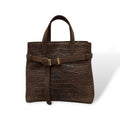 B-BAG big - Women's crocodile embossed suede calf leather handbag