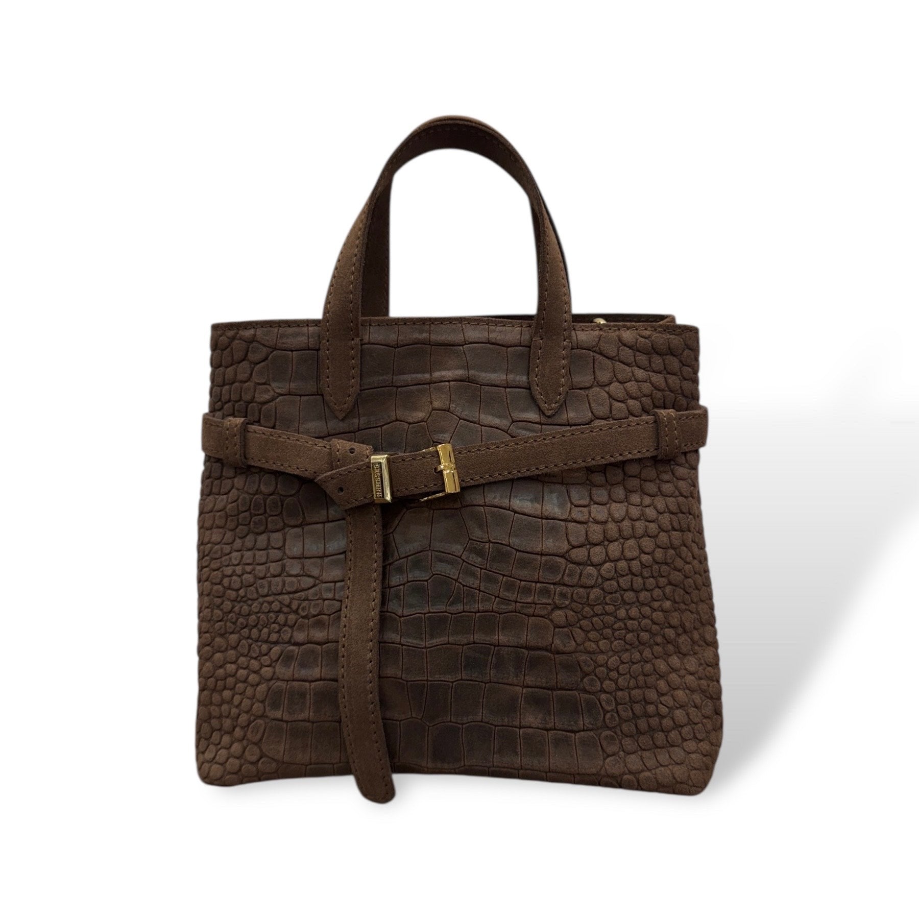 B-BAG big - Women's crocodile embossed suede calf leather handbag