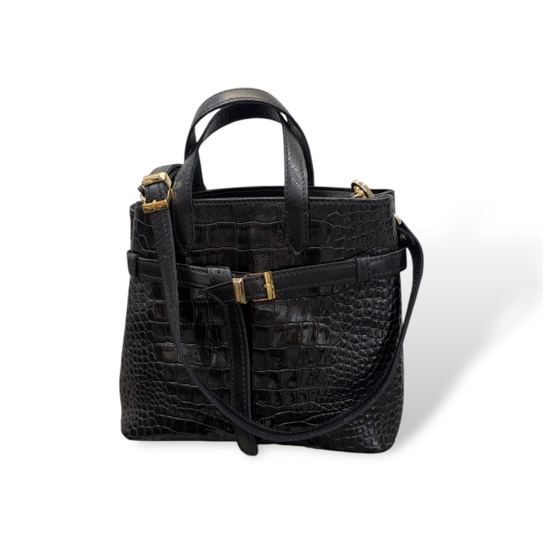B-BAG big - Women's crocodile embossed calf leather handbag