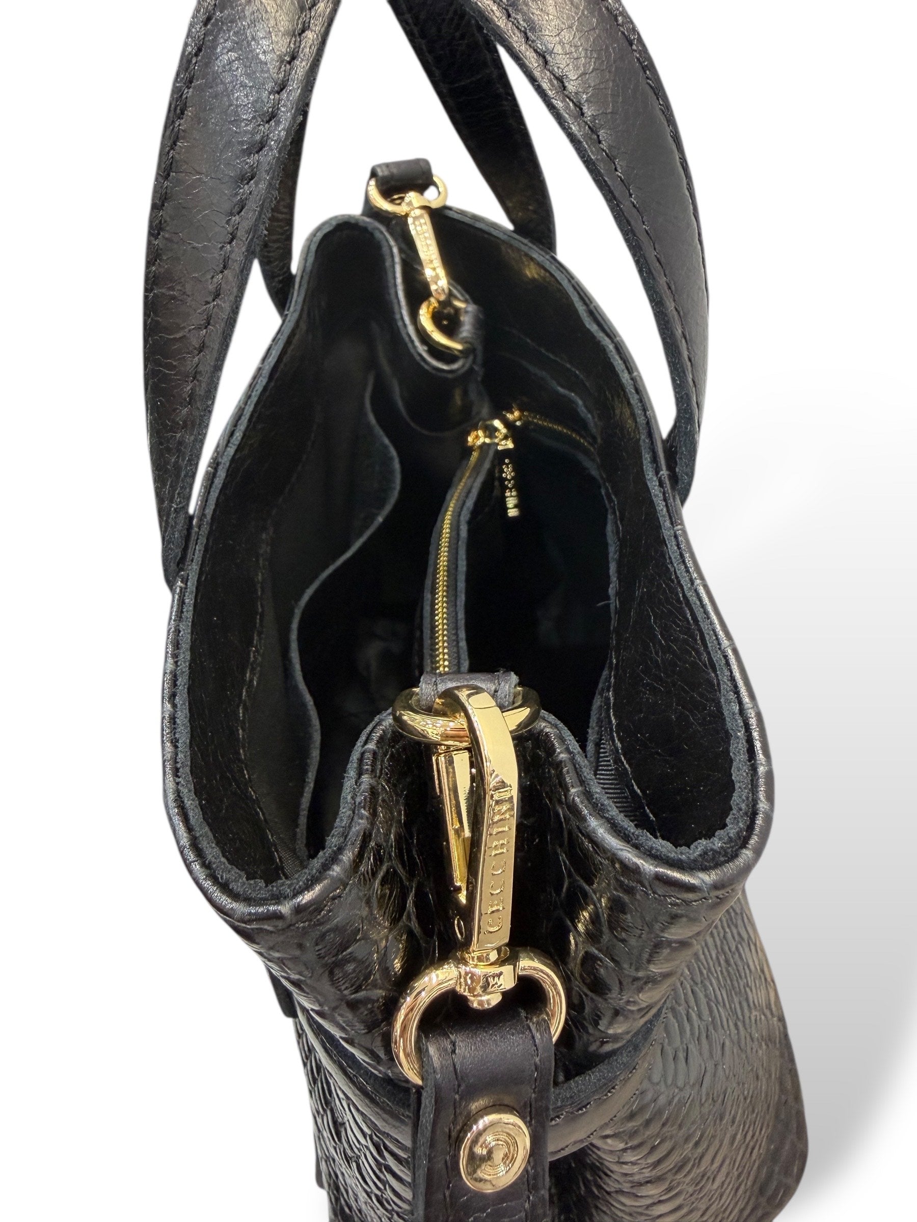 B-BAG big - Women's crocodile embossed calf leather handbag