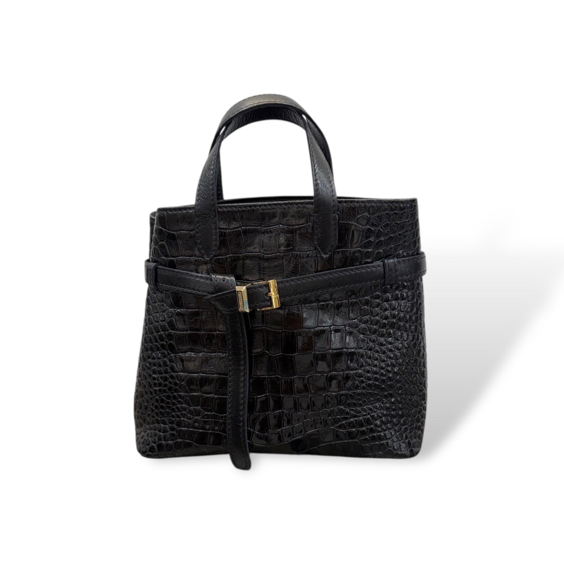B-BAG big - Women's crocodile embossed calf leather handbag