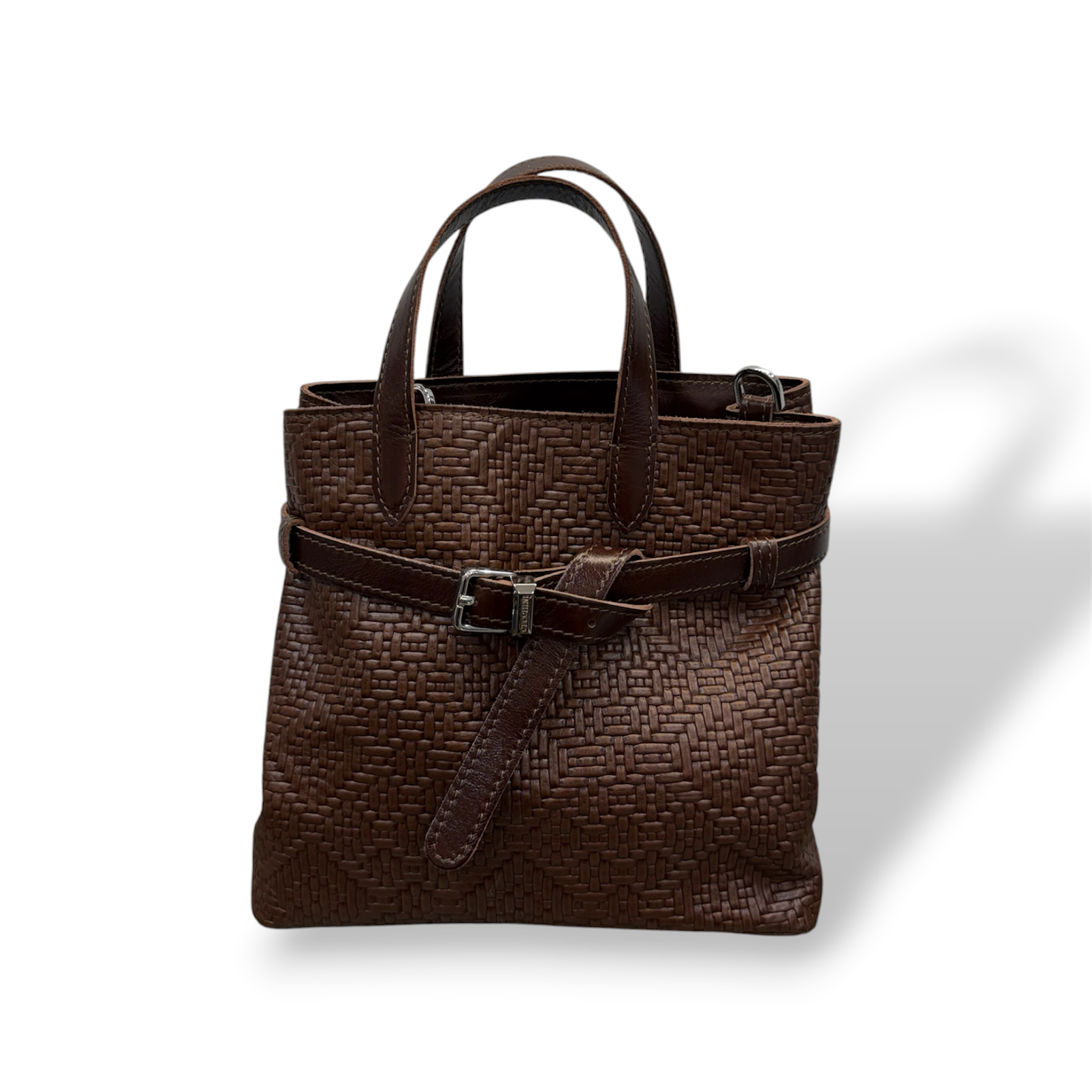 B-BAG grande - Borsa a mano da donna in pelle di vitello stampa intrecciata