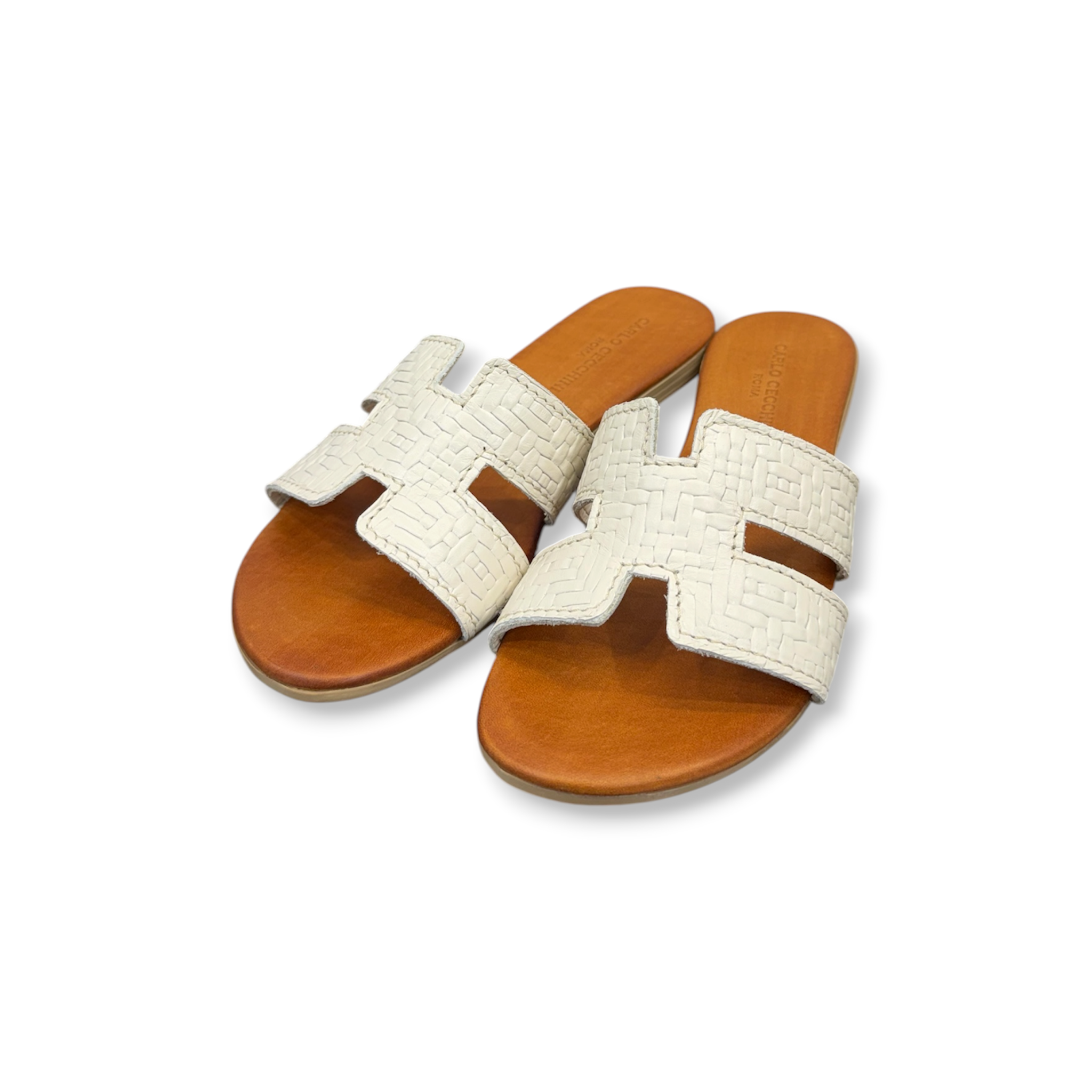 Women's woven embossed leather flat sandals - 2760 B