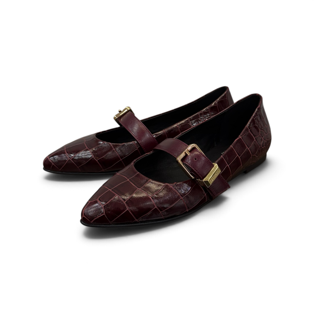 BARBARA - Women's crocodile embossed calf leather ballet flats