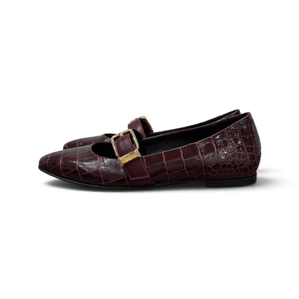 BARBARA - Women's crocodile embossed calf leather ballet flats