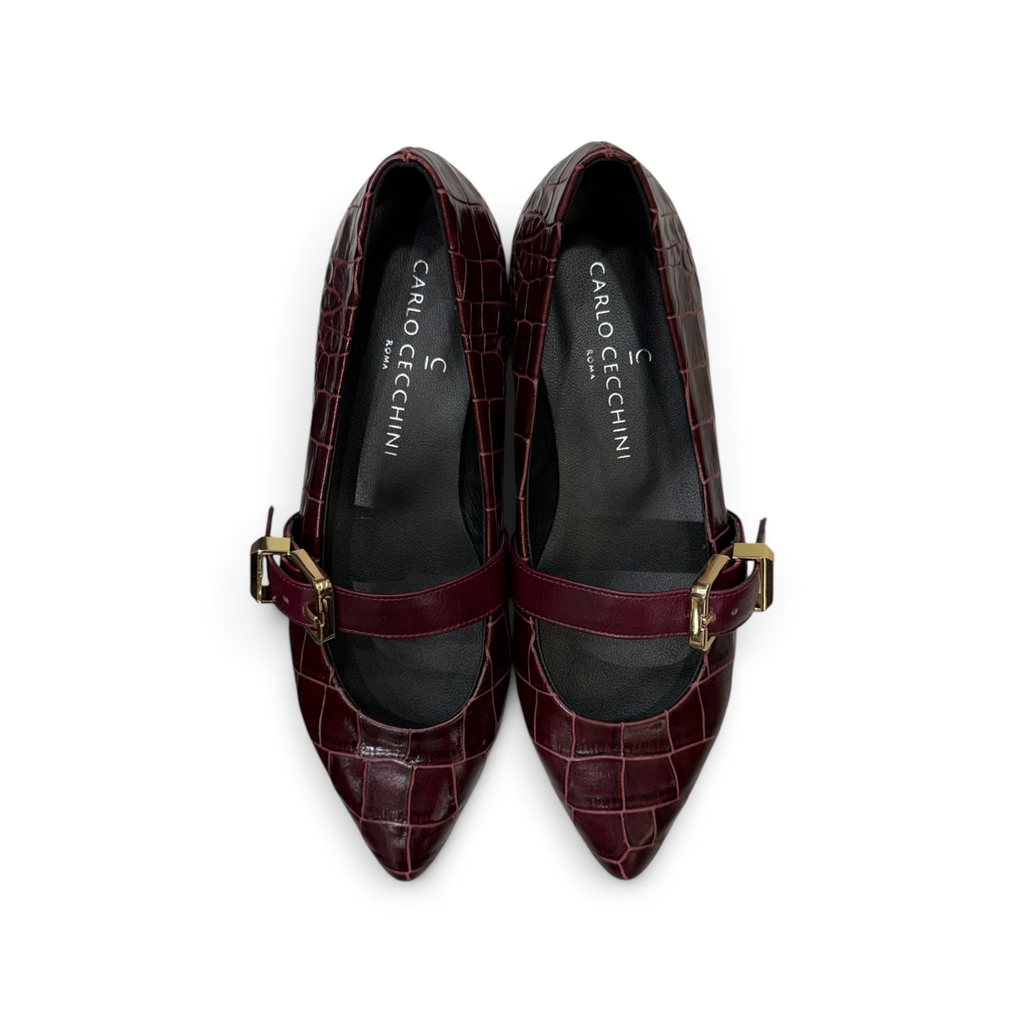 BARBARA - Women's crocodile embossed calf leather ballet flats