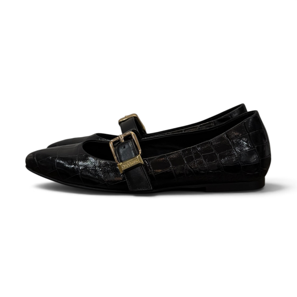 BARBARA - Women's crocodile embossed calf leather ballet flats