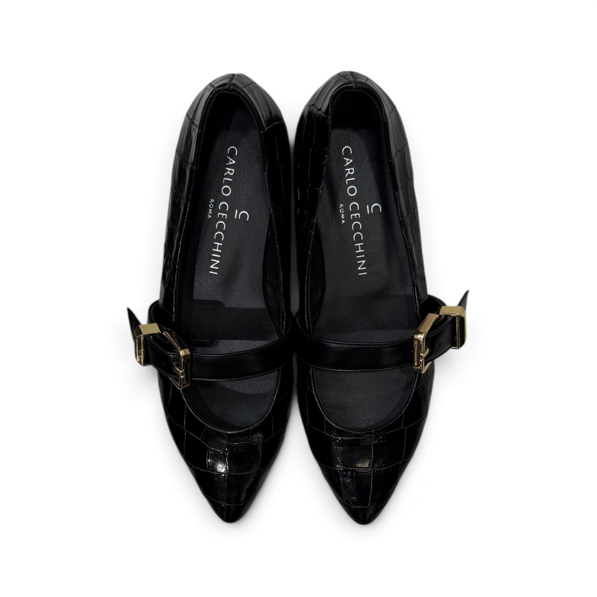 BARBARA - Women's crocodile embossed calf leather ballet flats