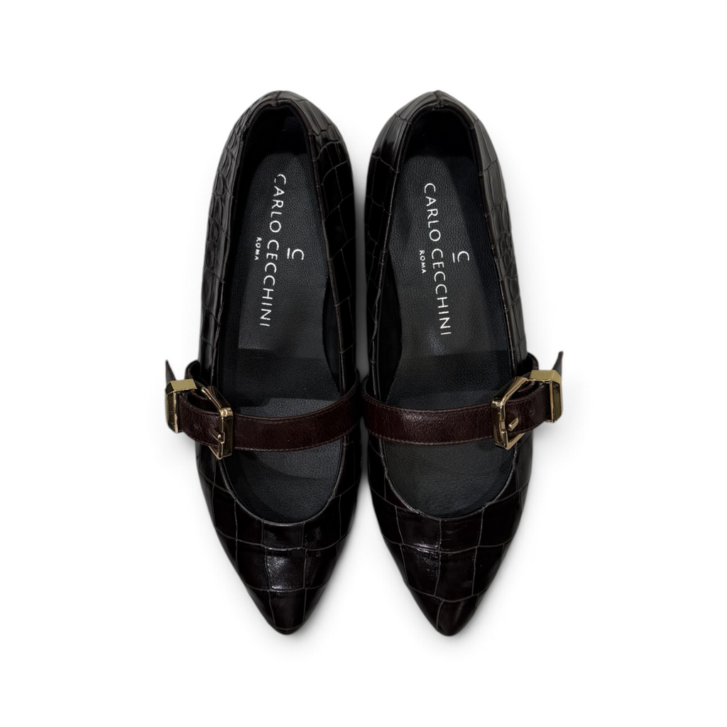 BARBARA - Women's crocodile embossed calf leather ballet flats