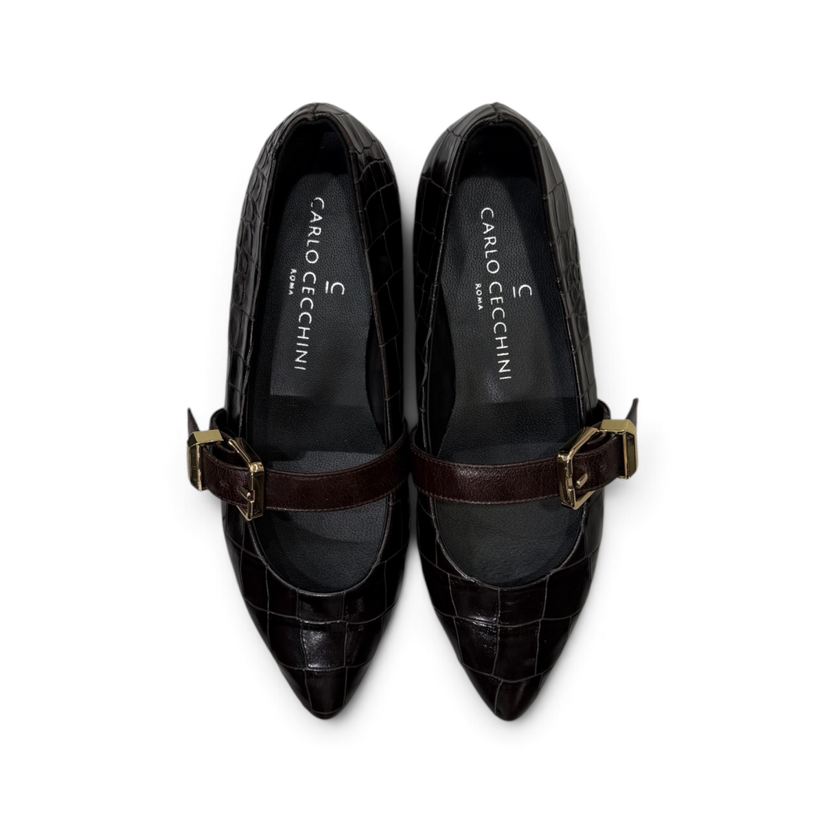BARBARA - Women's crocodile embossed calf leather ballet flats