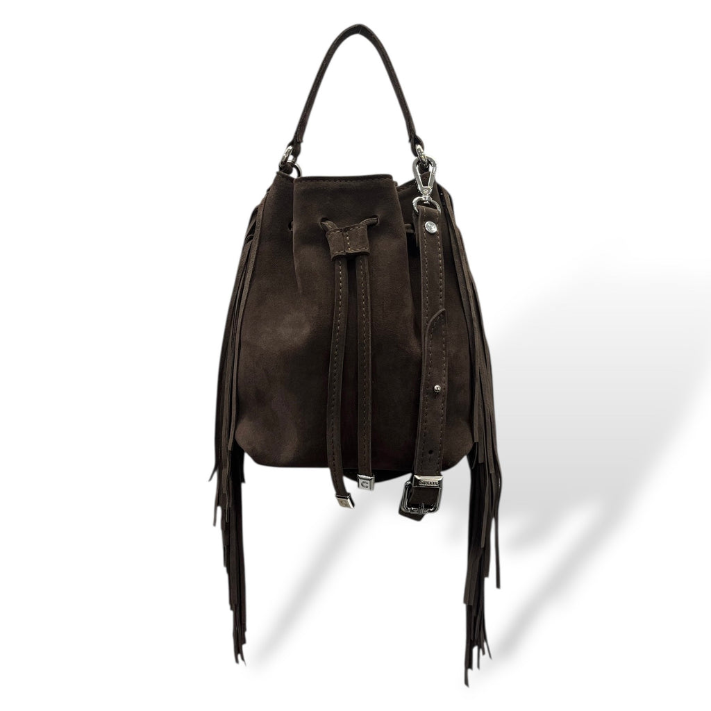 BUCKET-BAG fringes - Women's suede calf leather handbag