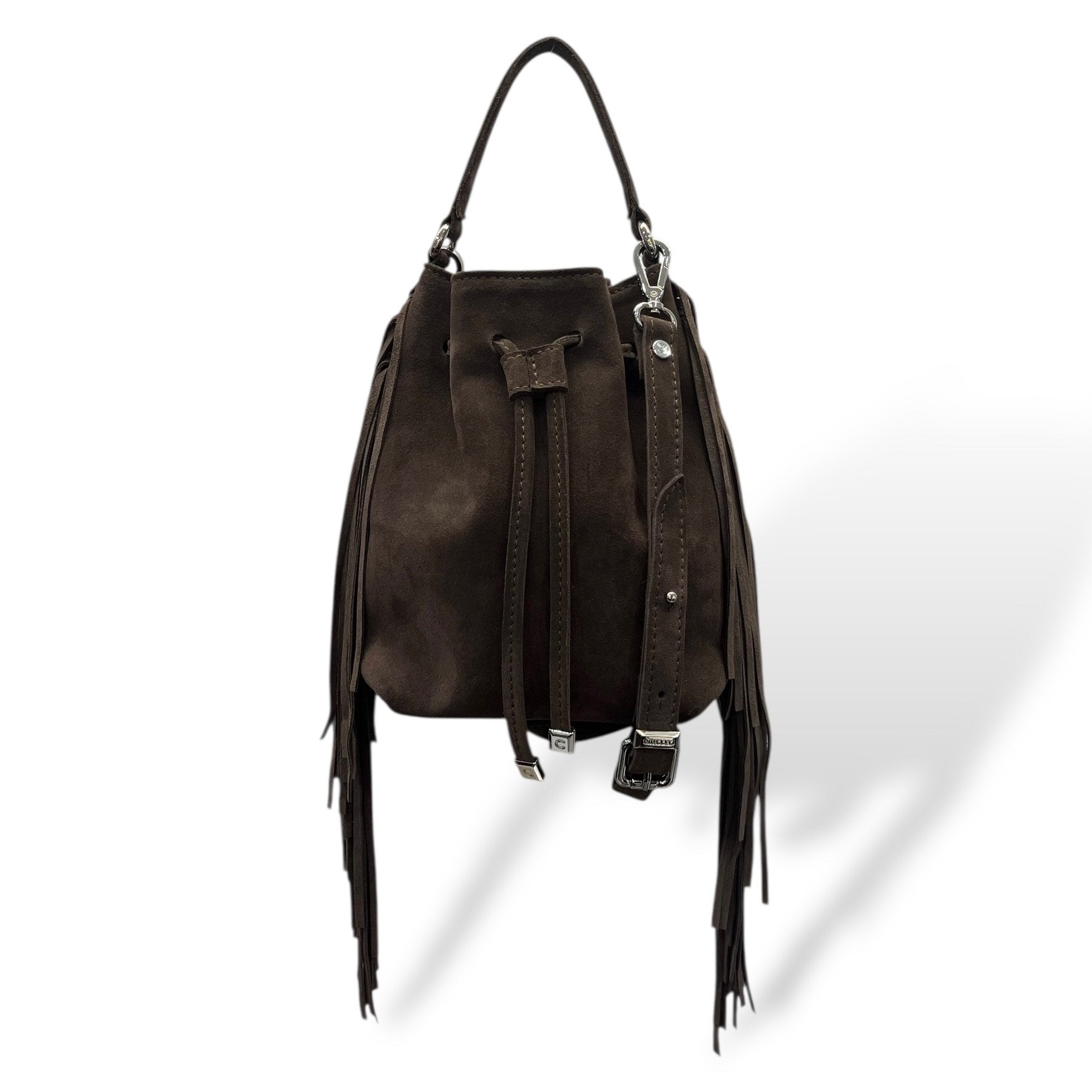 BUCKET-BAG fringes - Women's suede calf leather handbag