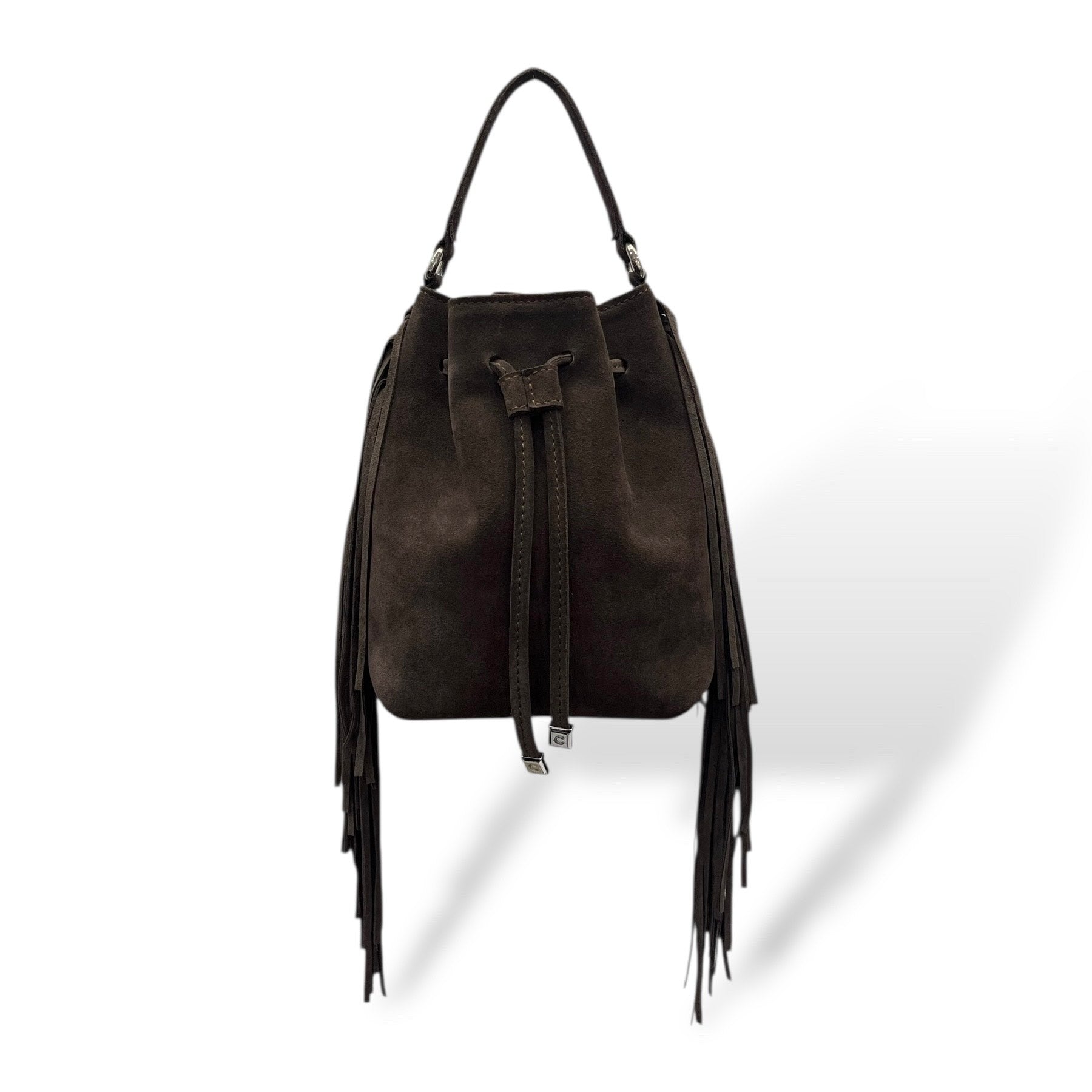 BUCKET-BAG fringes - Women's suede calf leather handbag