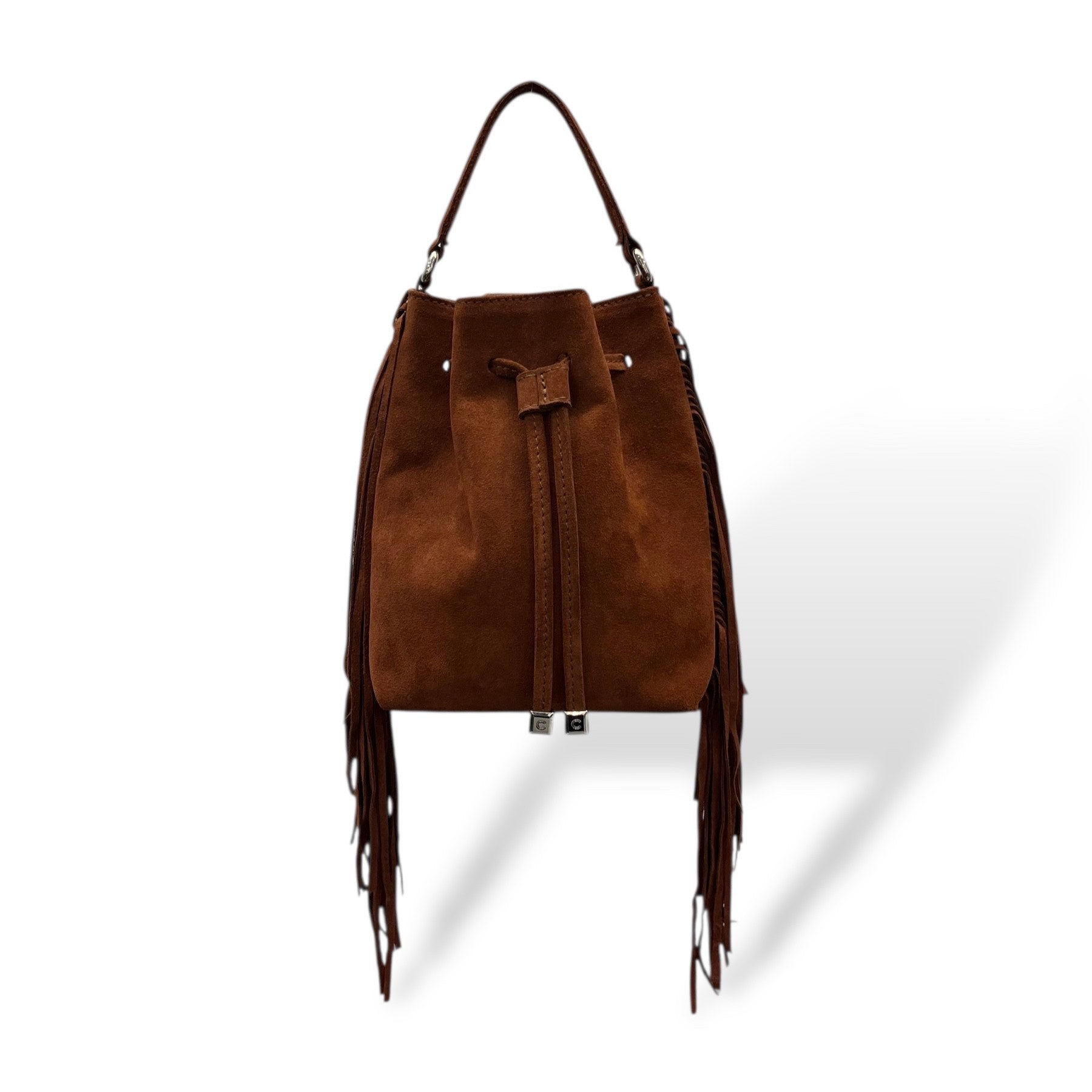 BUCKET-BAG fringes - Women's suede calf leather handbag