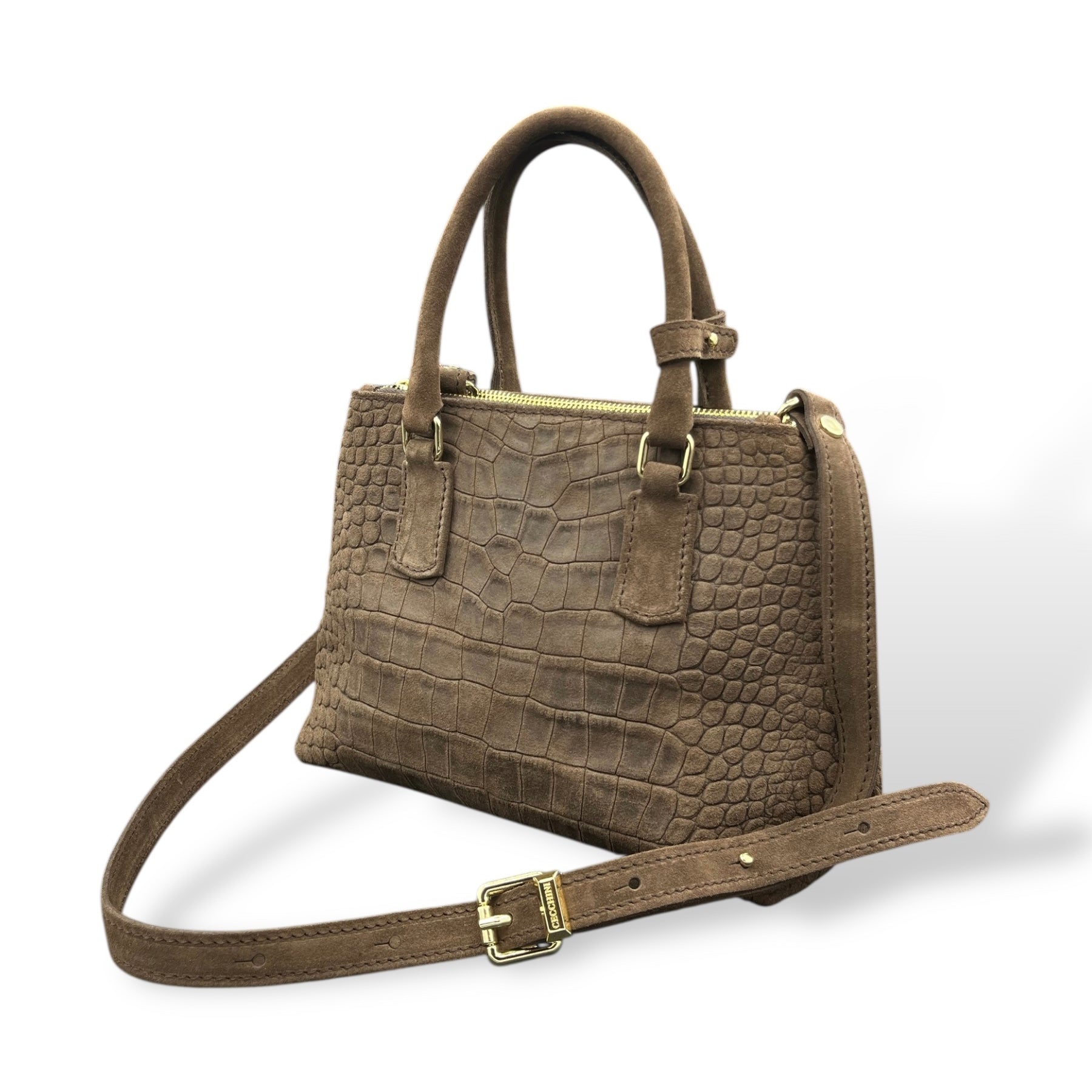 BARBY 25 big - Women's crocodile embossed suede calf leather handbag