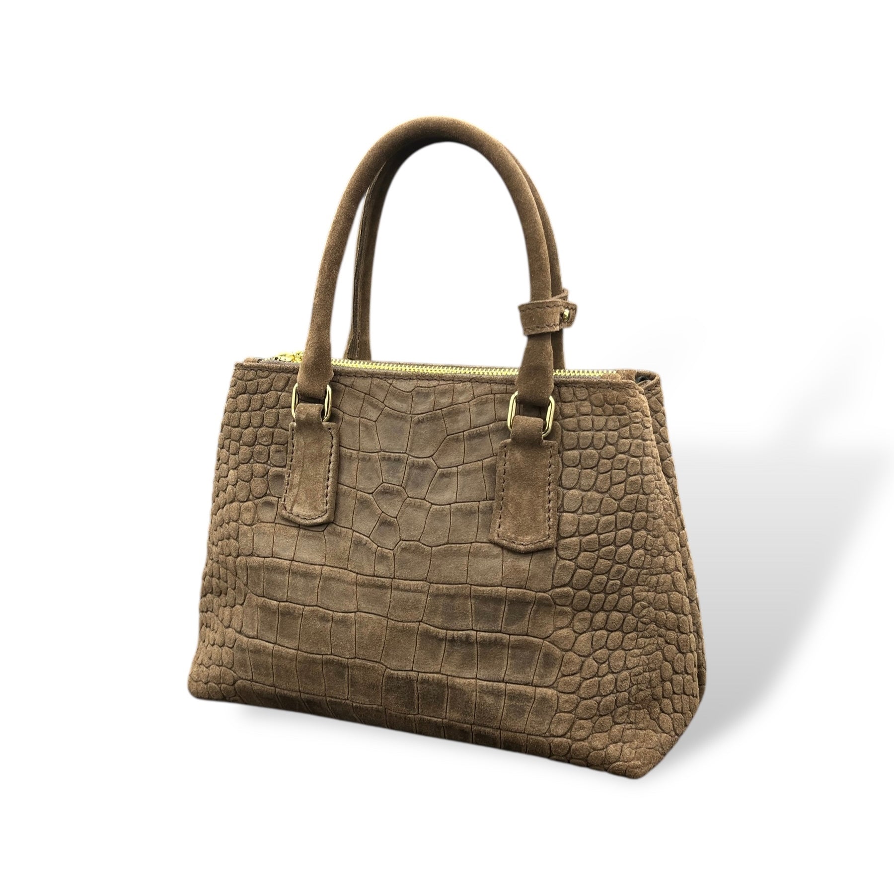 BARBY 25 big - Women's crocodile embossed suede calf leather handbag
