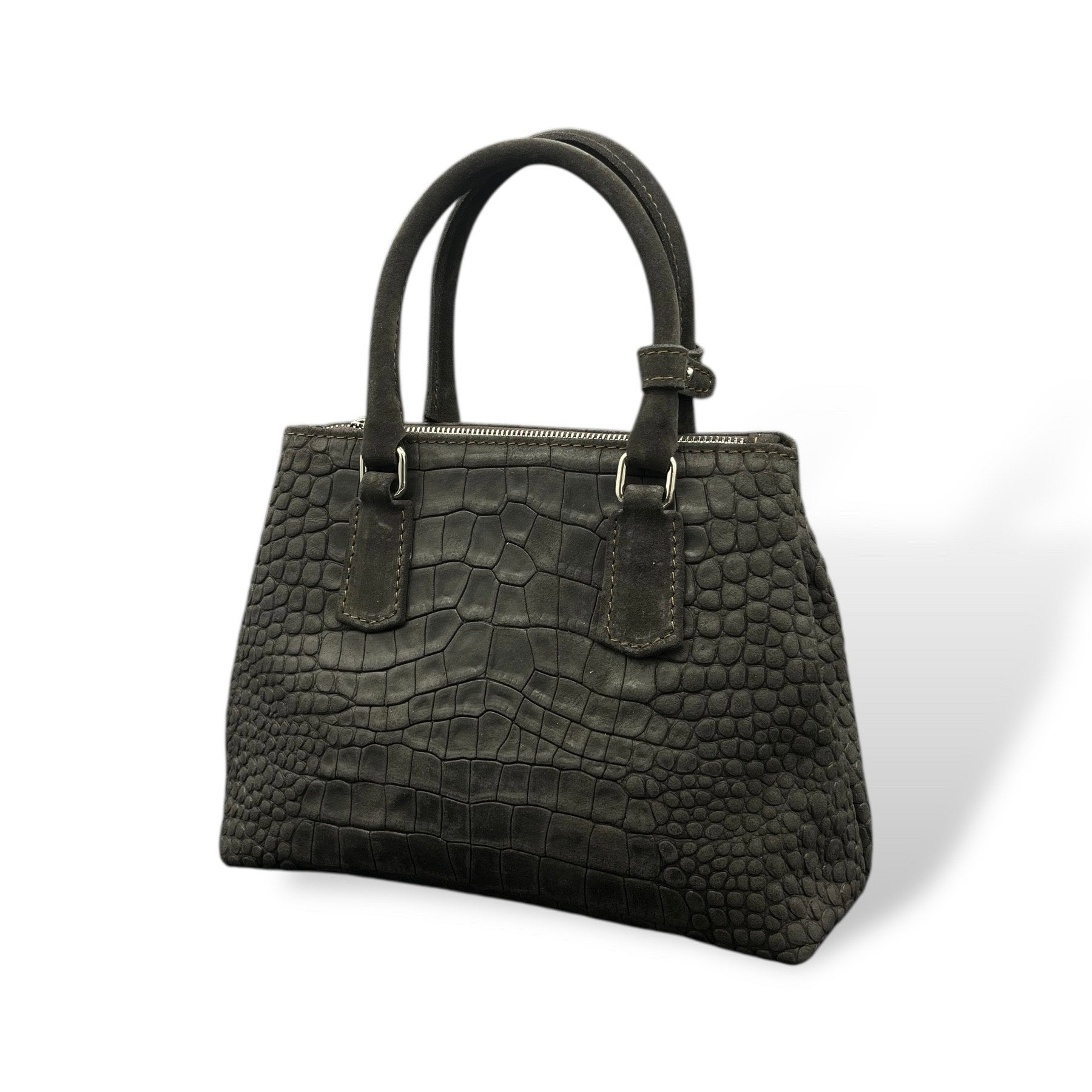 BARBY 25 big - Women's crocodile embossed suede calf leather handbag