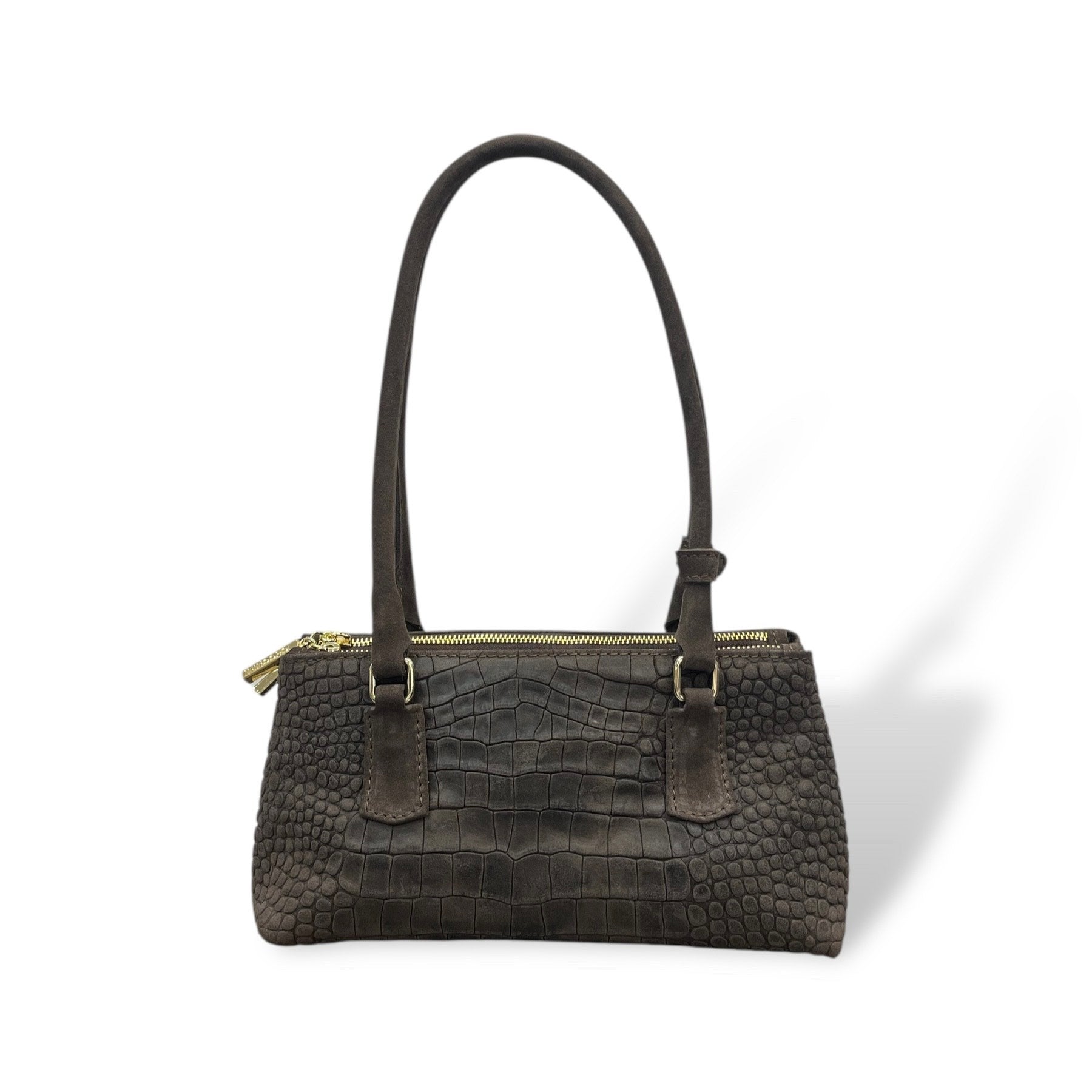 BARBY 25 L - Women's crocodile embossed suede calf leather handbag