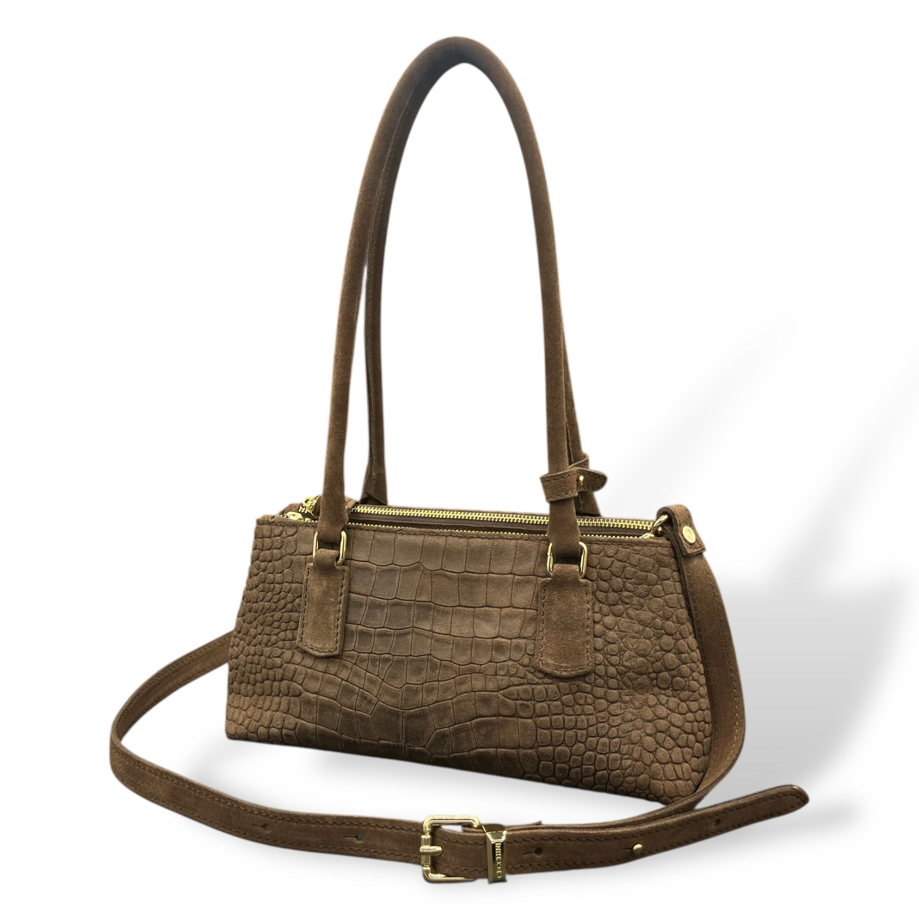 BARBY 25 L - Women's crocodile embossed suede calf leather handbag