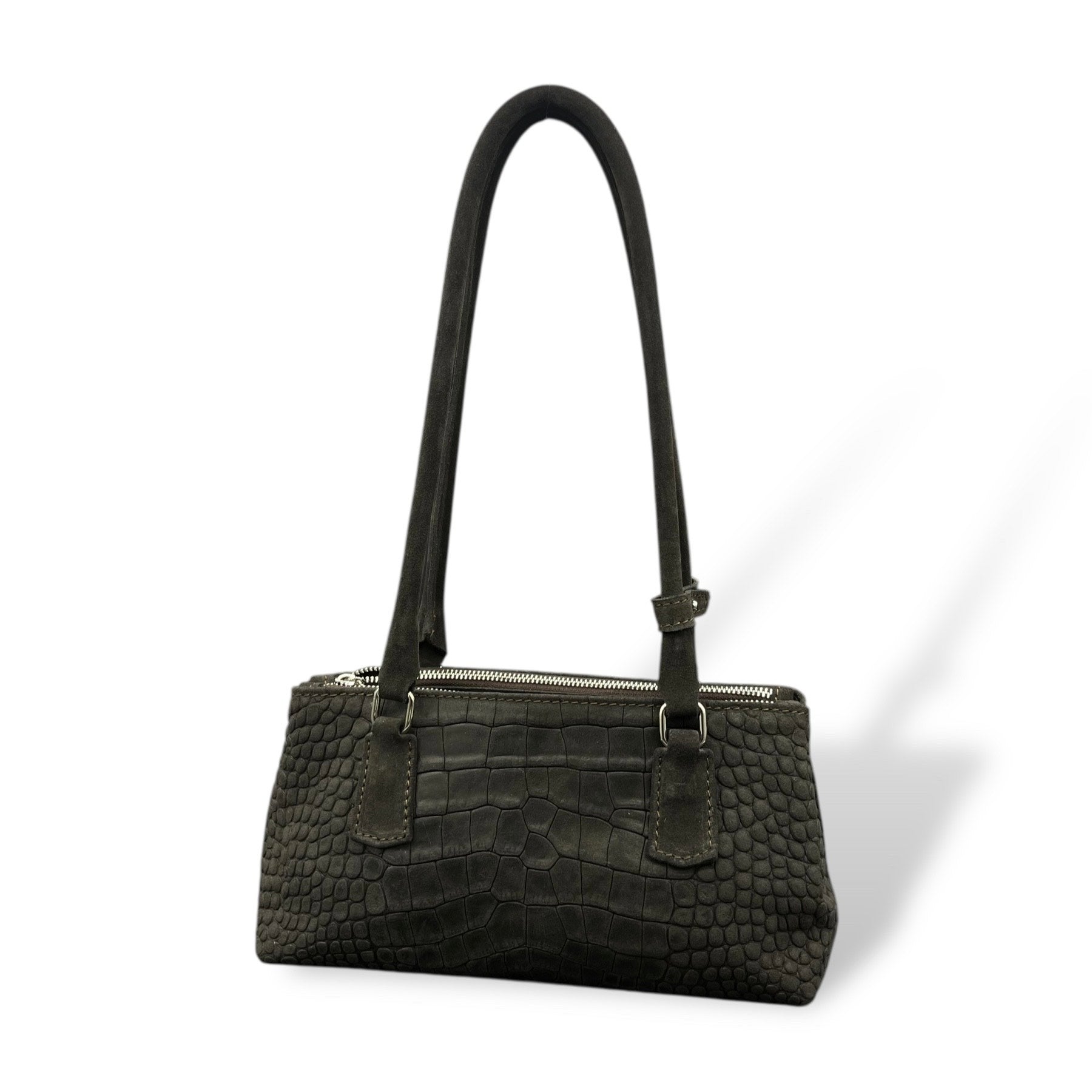 BARBY 25 L - Women's crocodile embossed suede calf leather handbag