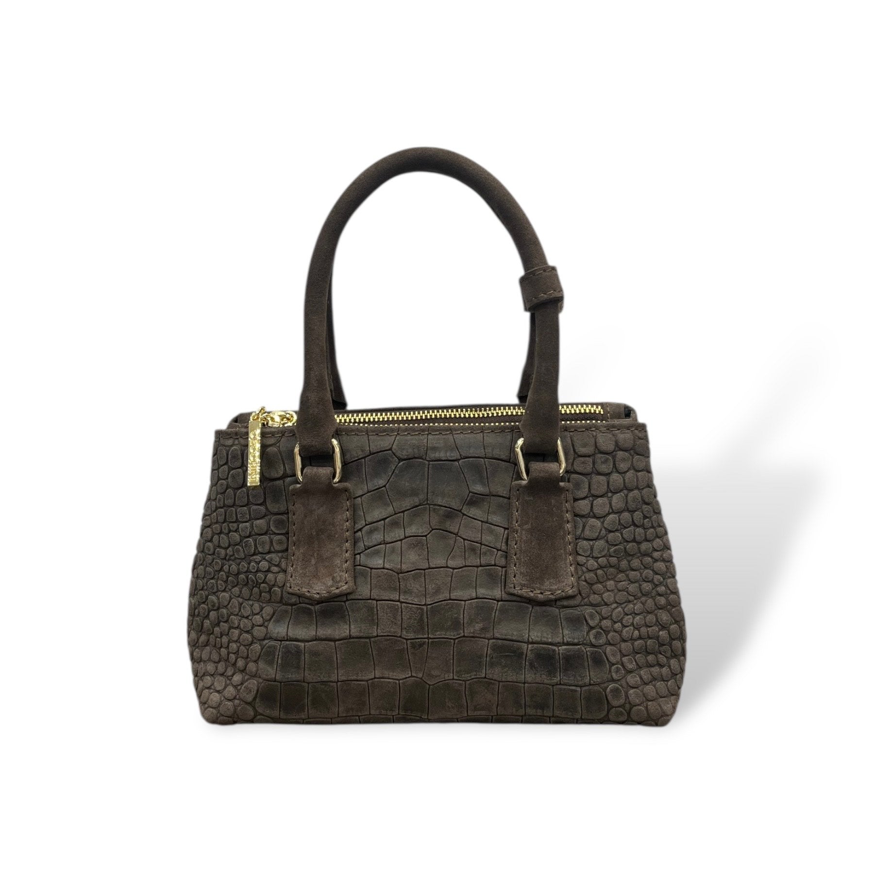 BARBY 25 - Women's crocodile embossed suede calf leather handbag