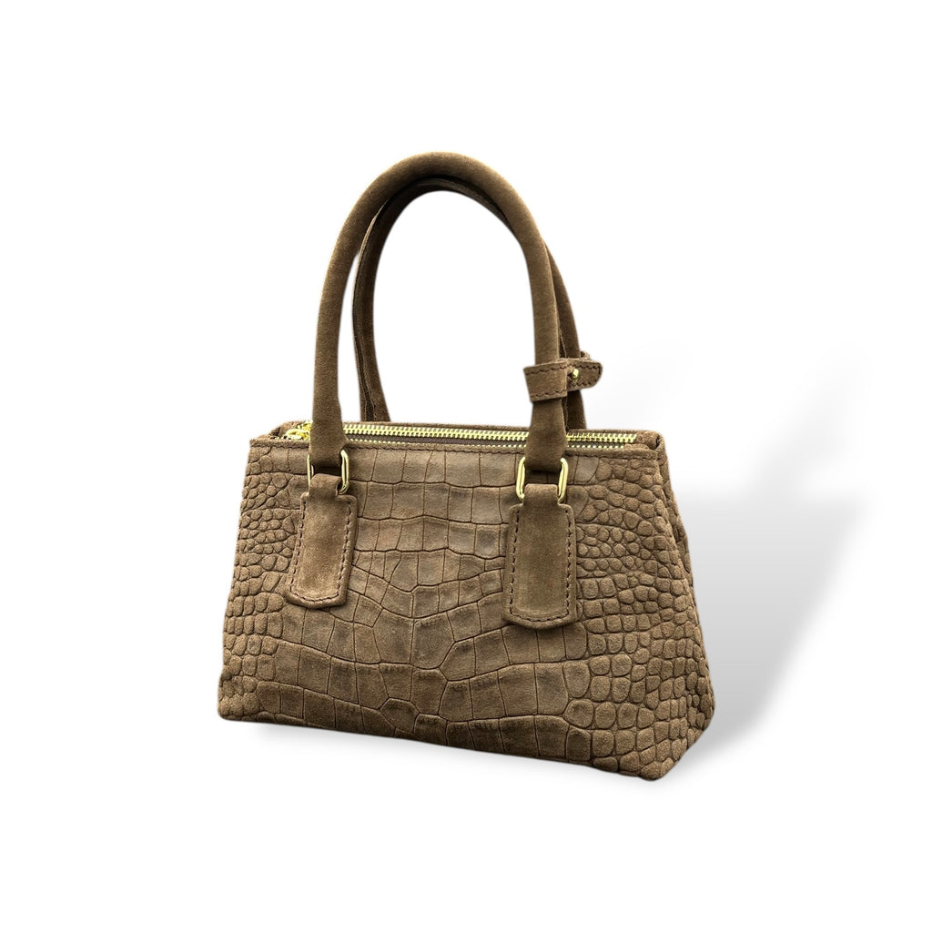 BARBY 25 - Women's crocodile embossed suede calf leather handbag