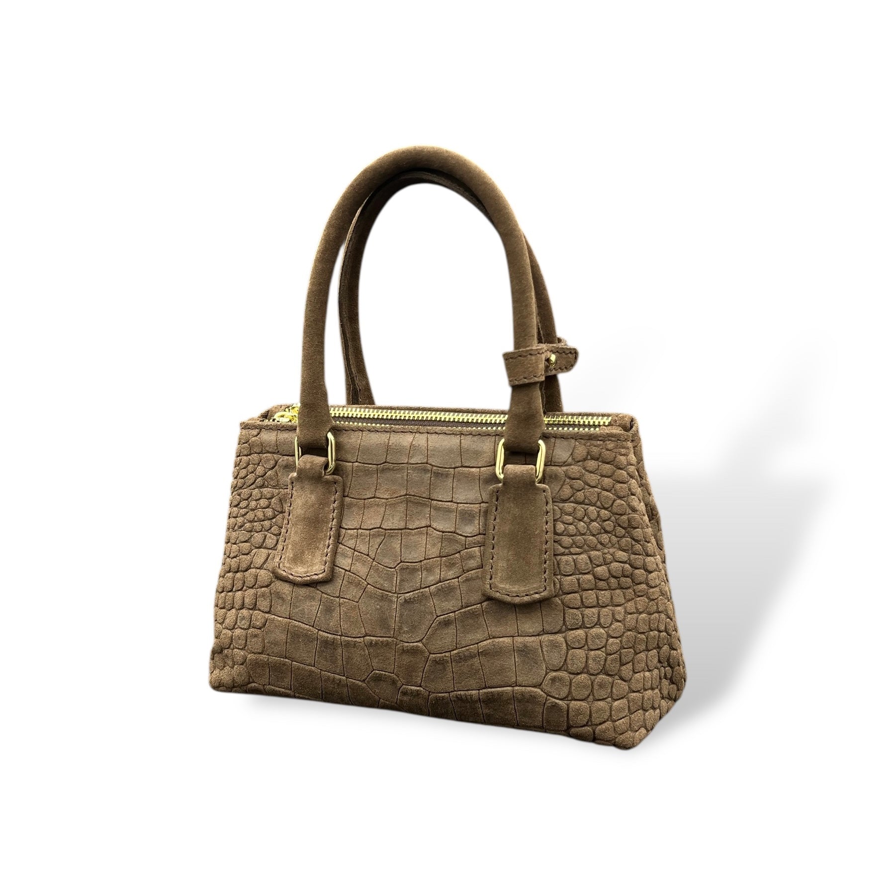 BARBY 25 - Women's crocodile embossed suede calf leather handbag