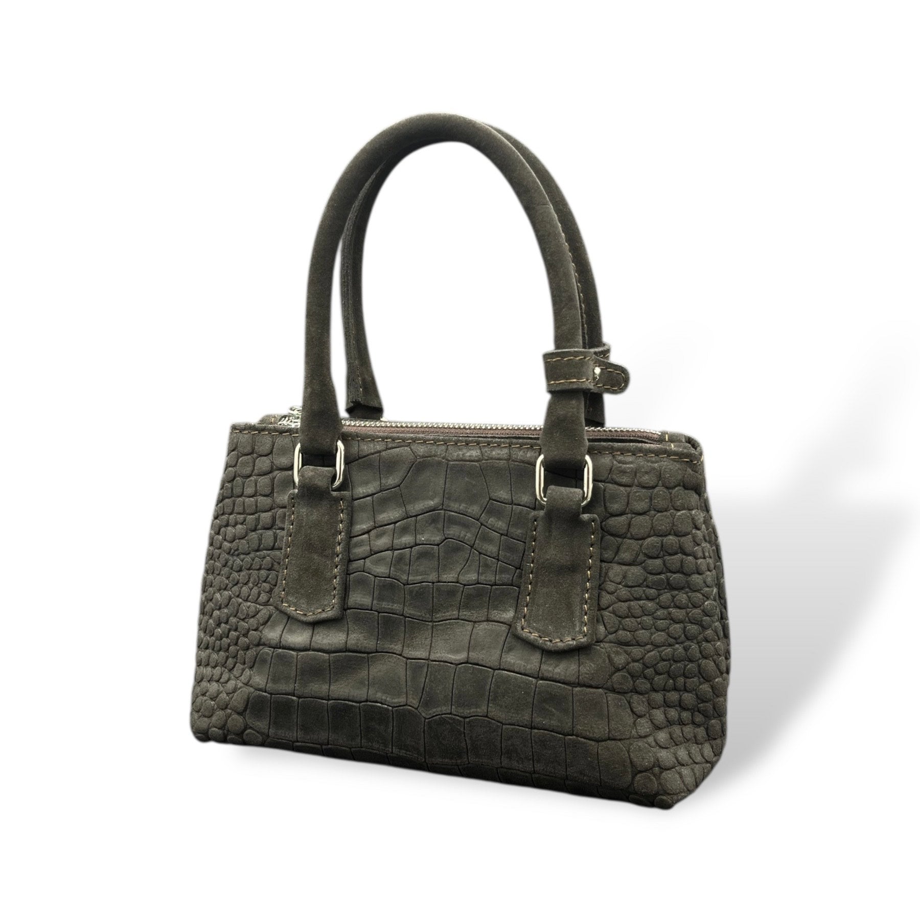 BARBY 25 - Women's crocodile embossed suede calf leather handbag